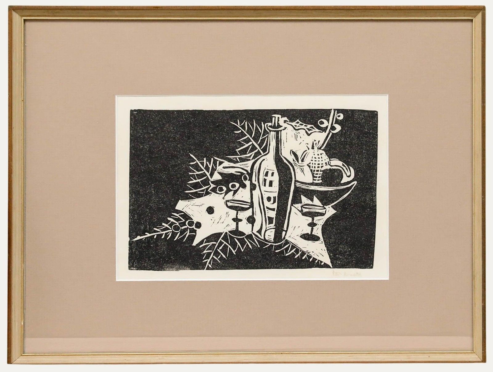 Peter Arnold (1922 2009) Framed 20th Century Linoprint, Wine And Fruit