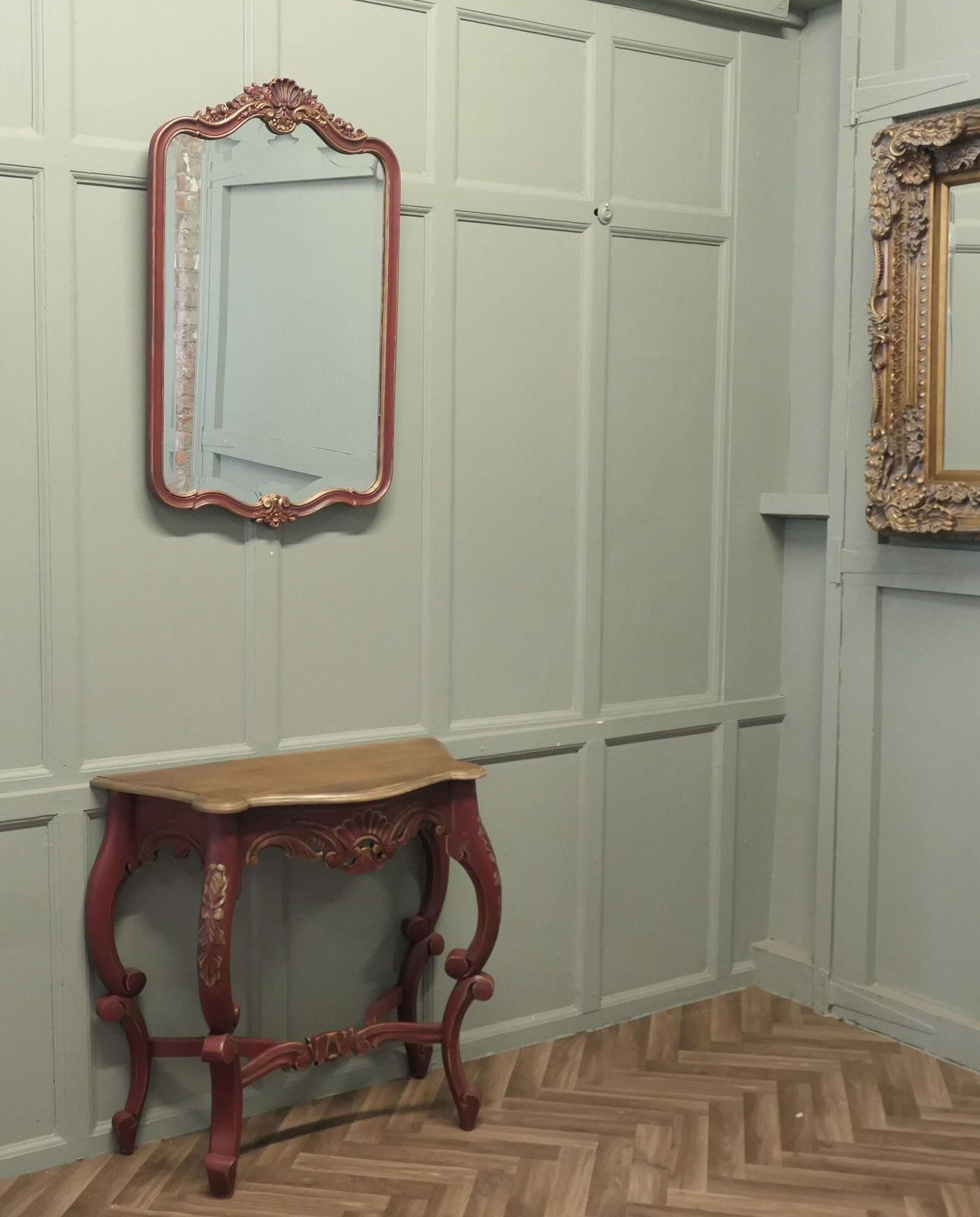 French Painted Console Or Hall Table With Matching Mirror photo vinterior