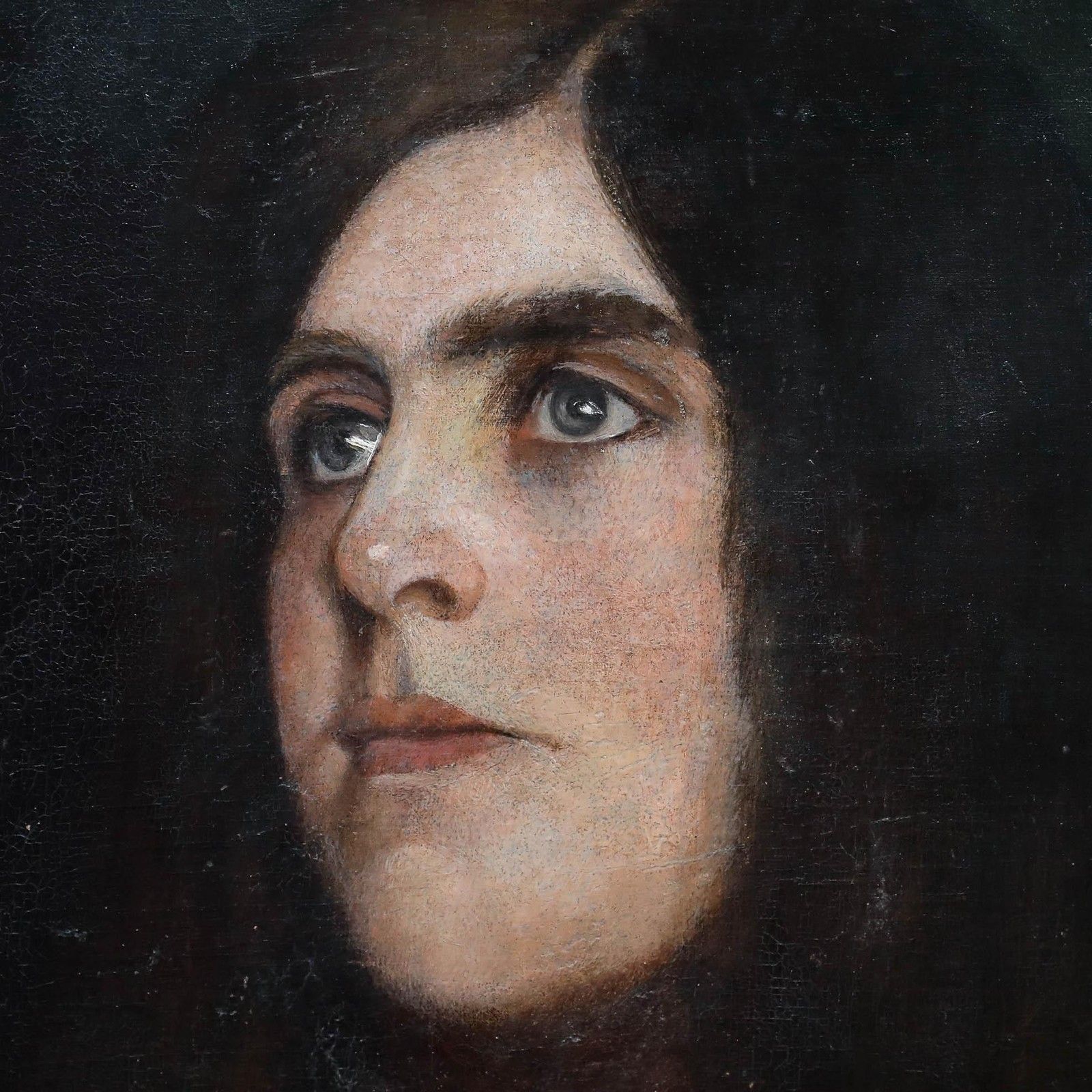 Heinrich Plühr (1859 1953) Early 20th Century Oil, Grey Eyed Girl photo Art