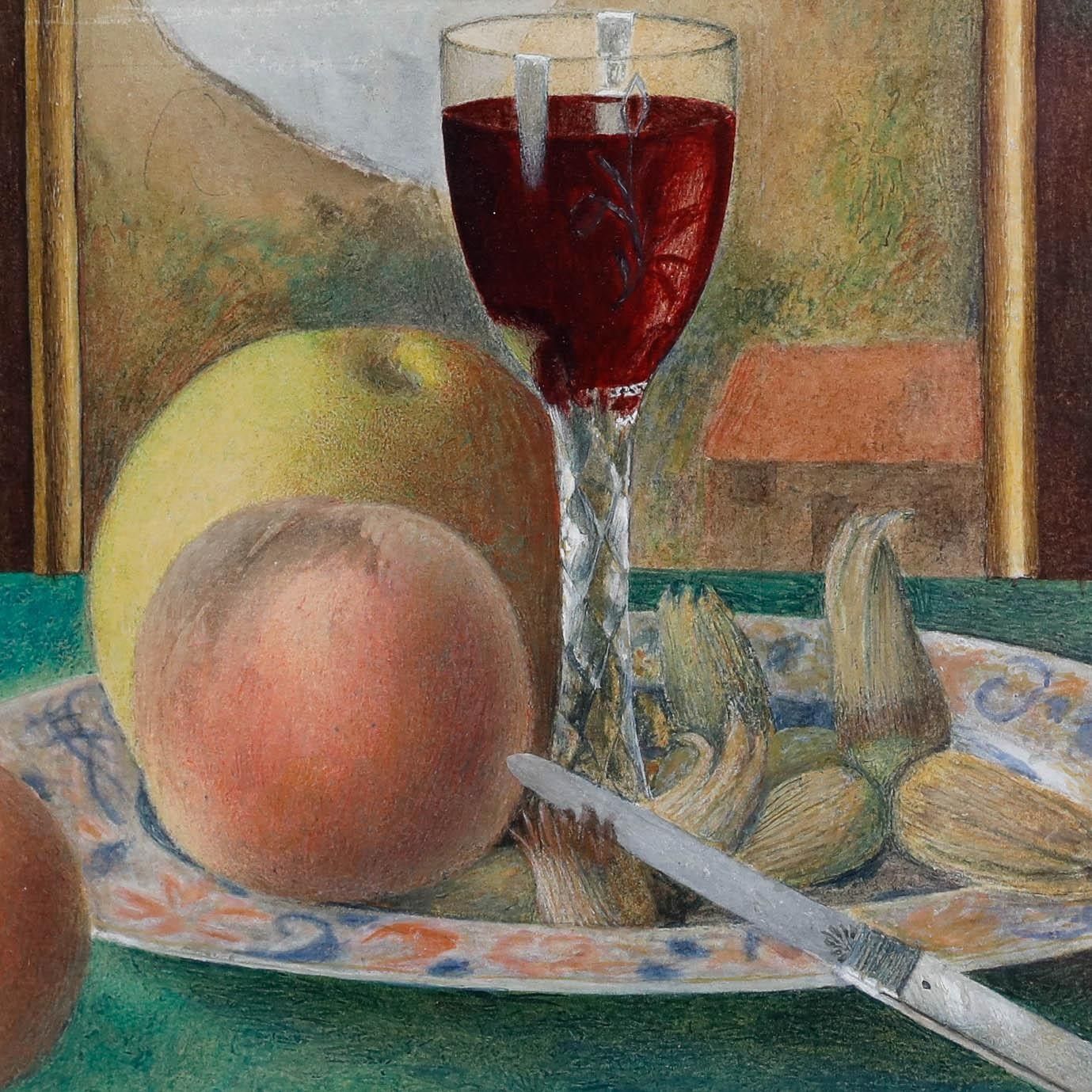 B.W. Rusch Framed 1878 Watercolour, Still Life With Wine And Fruit photo Art