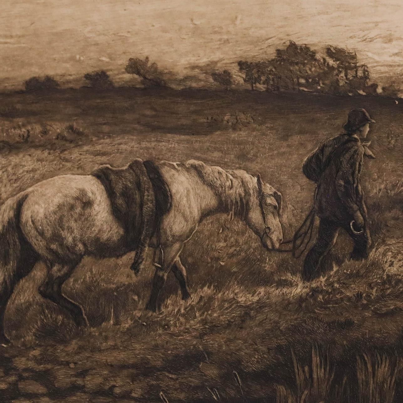 Robert Walker Macbeth (1848 1910) 1887 Etching, Leading The Plough Horse photo Art