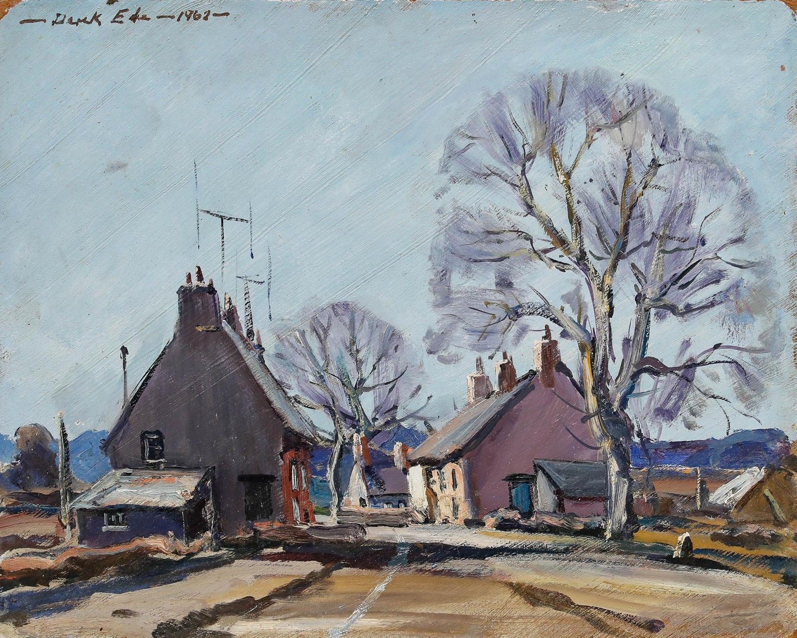 Derek Arthur Ede (1922 1983) Mid 20th Century Oil, Country Road, Bucks photo furniture