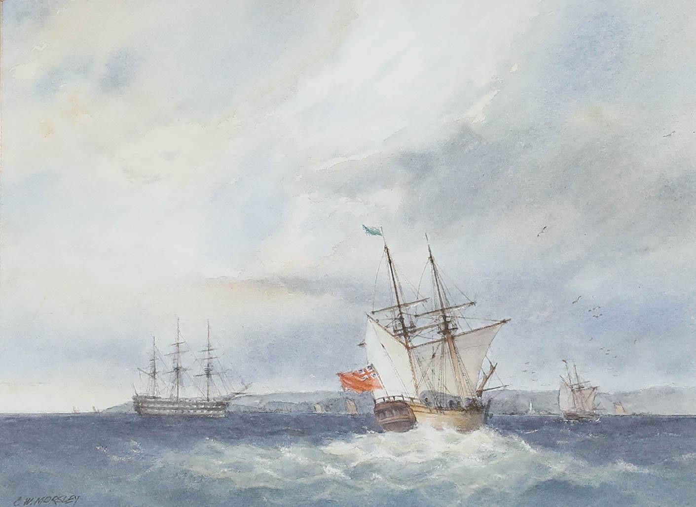 C. W. Morsley Framed 20th Century Watercolour, Early Brig Off North East Coast photo furniture