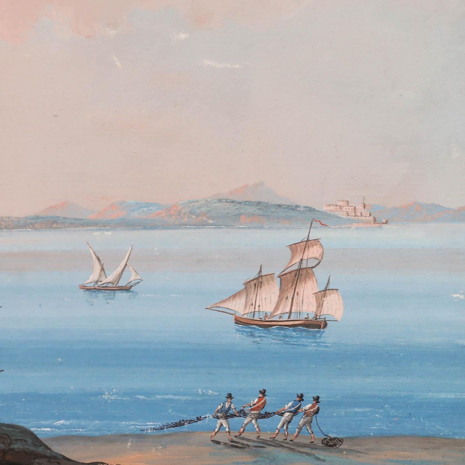Neapolitan School 19th Century Gouache Gulf Of Pozzuoli & Ponte Di Calligola photo Art