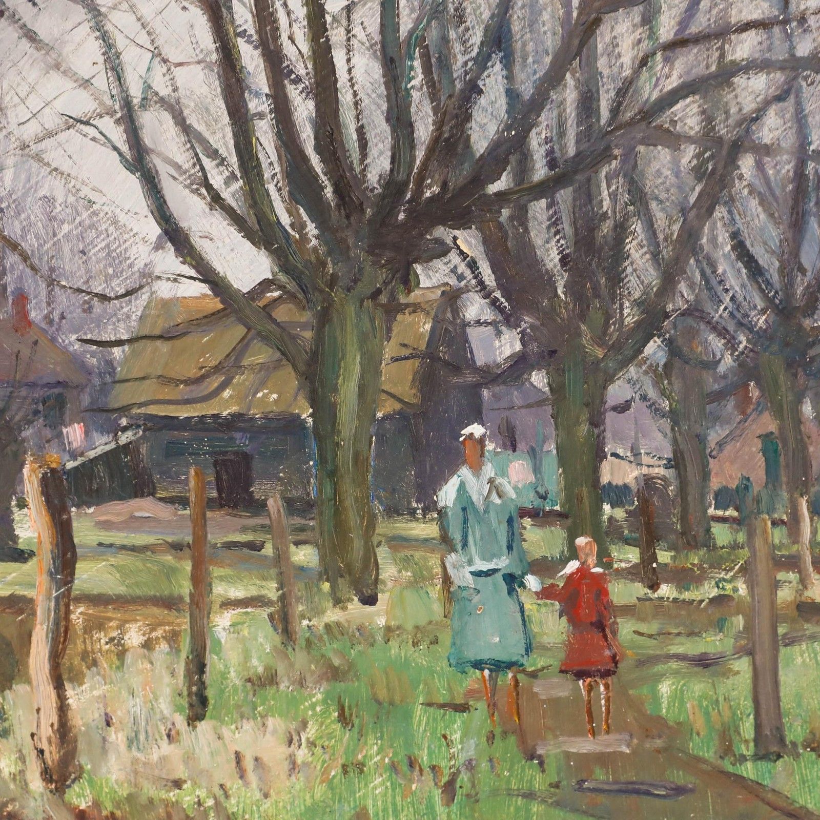 Derek Arthur Ede (1922 1983) Mid 20th Century Oil, A Walk Along The Canal photo Art