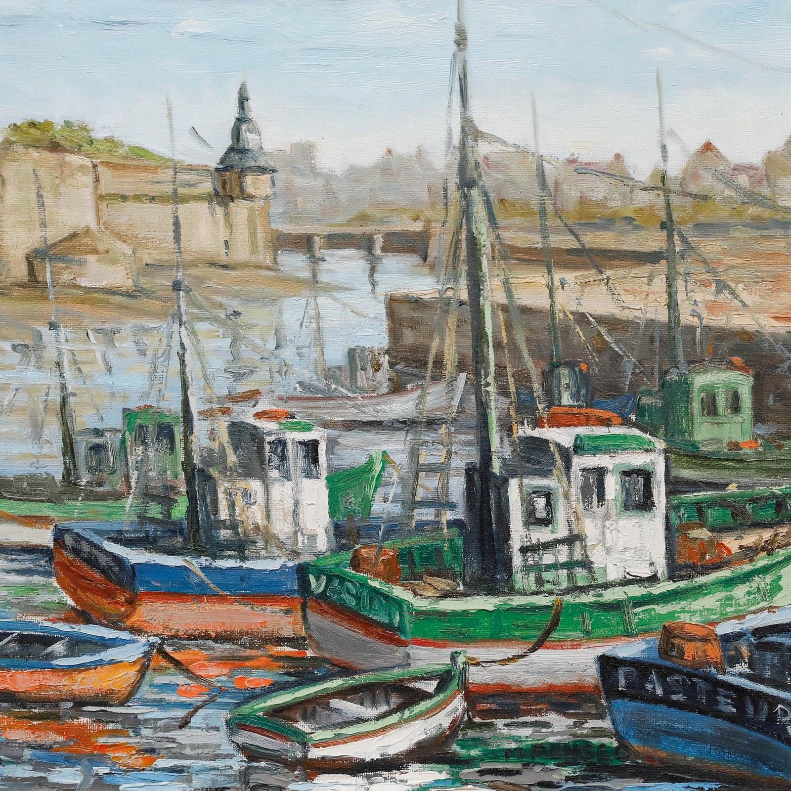 M. Pensec Framed 20th Century Oil, Le Port De Concarneau photo Art