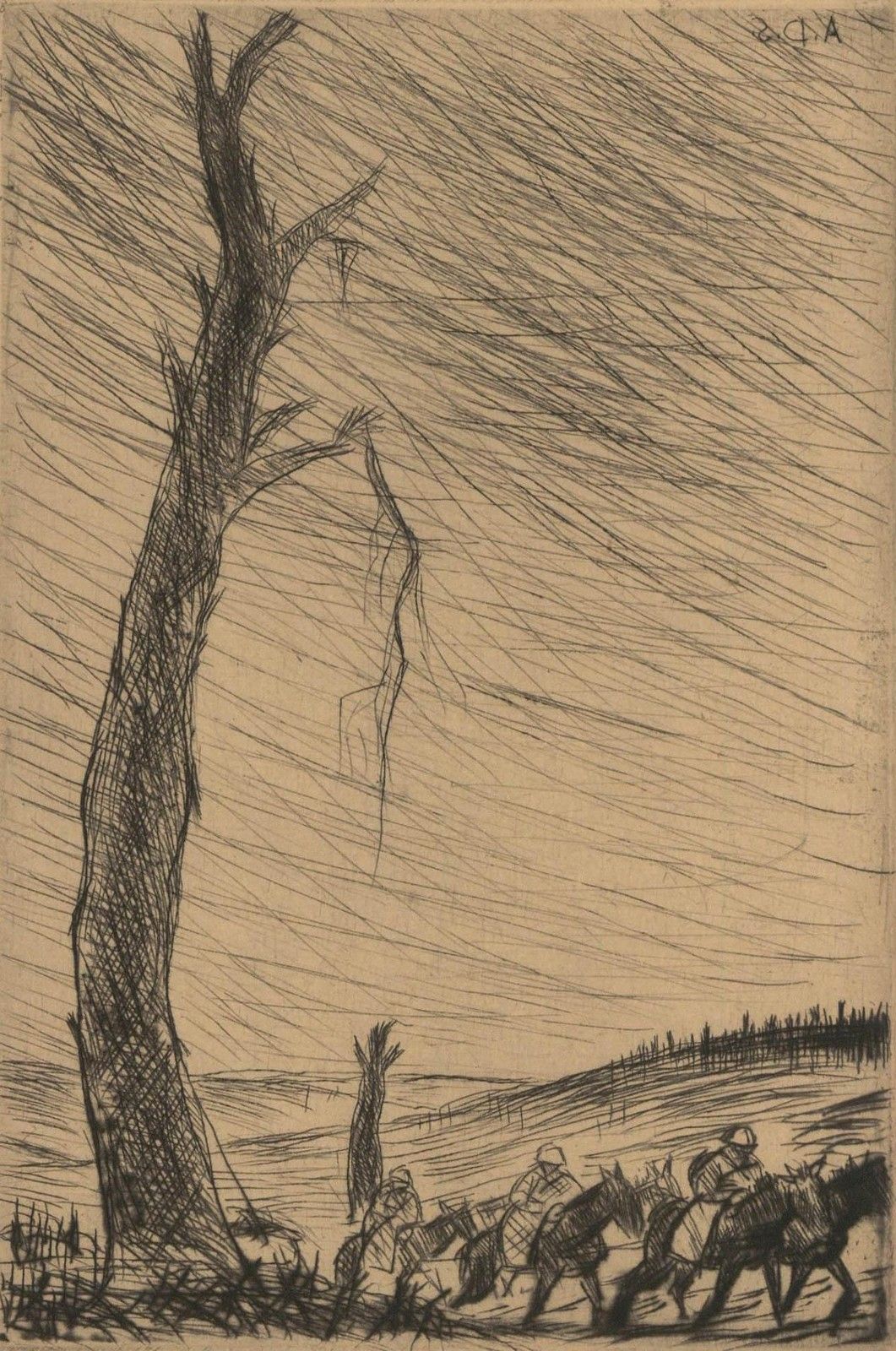 Andre Dunoyer De Segonzac (1884 1974)  Early 20th Century Etching, Off To Battle photo furniture