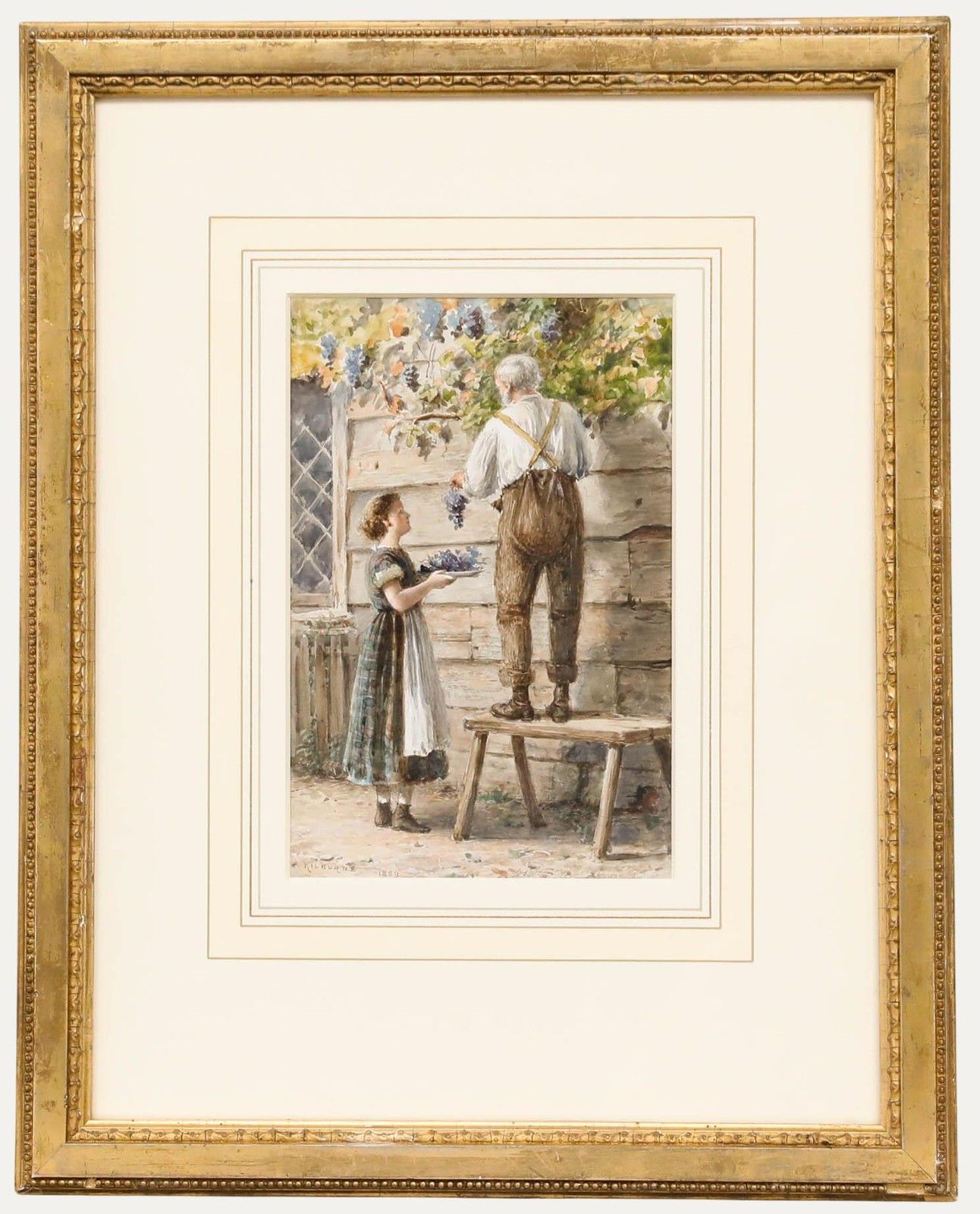 George Goodwin Kilburne (1839 1924) Framed Watercolour, Picking Grapes