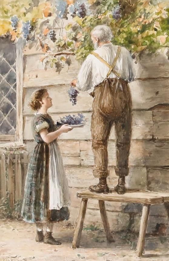 George Goodwin Kilburne (1839 1924) Framed Watercolour, Picking Grapes photo furniture