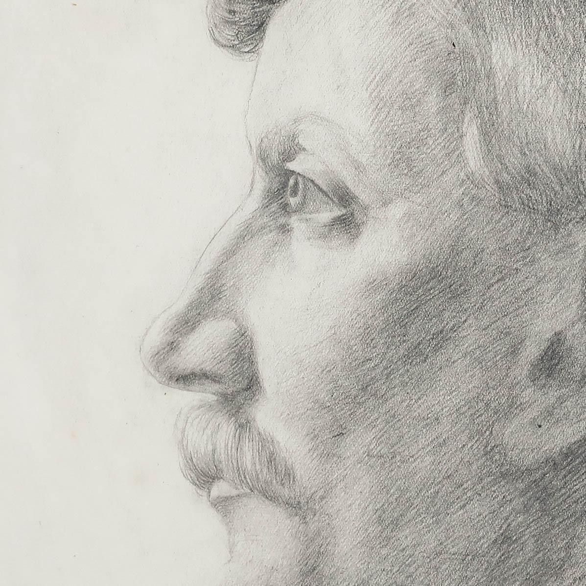 William Henry Ladd 1912 Graphite Drawing, Portrait Of A Gentleman In Profile photo Art