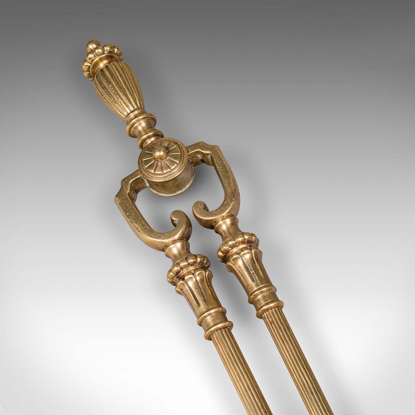Antique Fireplace Tool Suite, English, Brass, Shovel, Poker, Tongs, Victorian photo 1319.0