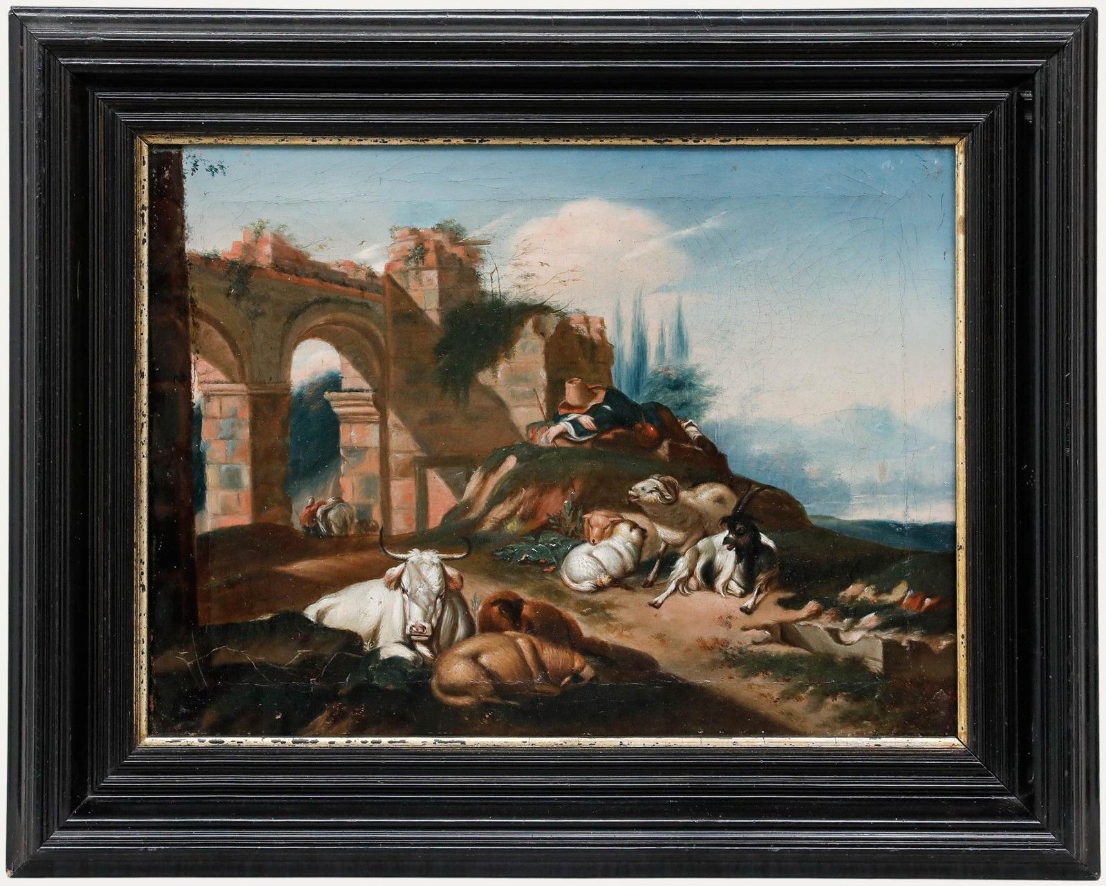 Italian School C.1800 Oil The Sleeping Shepherd