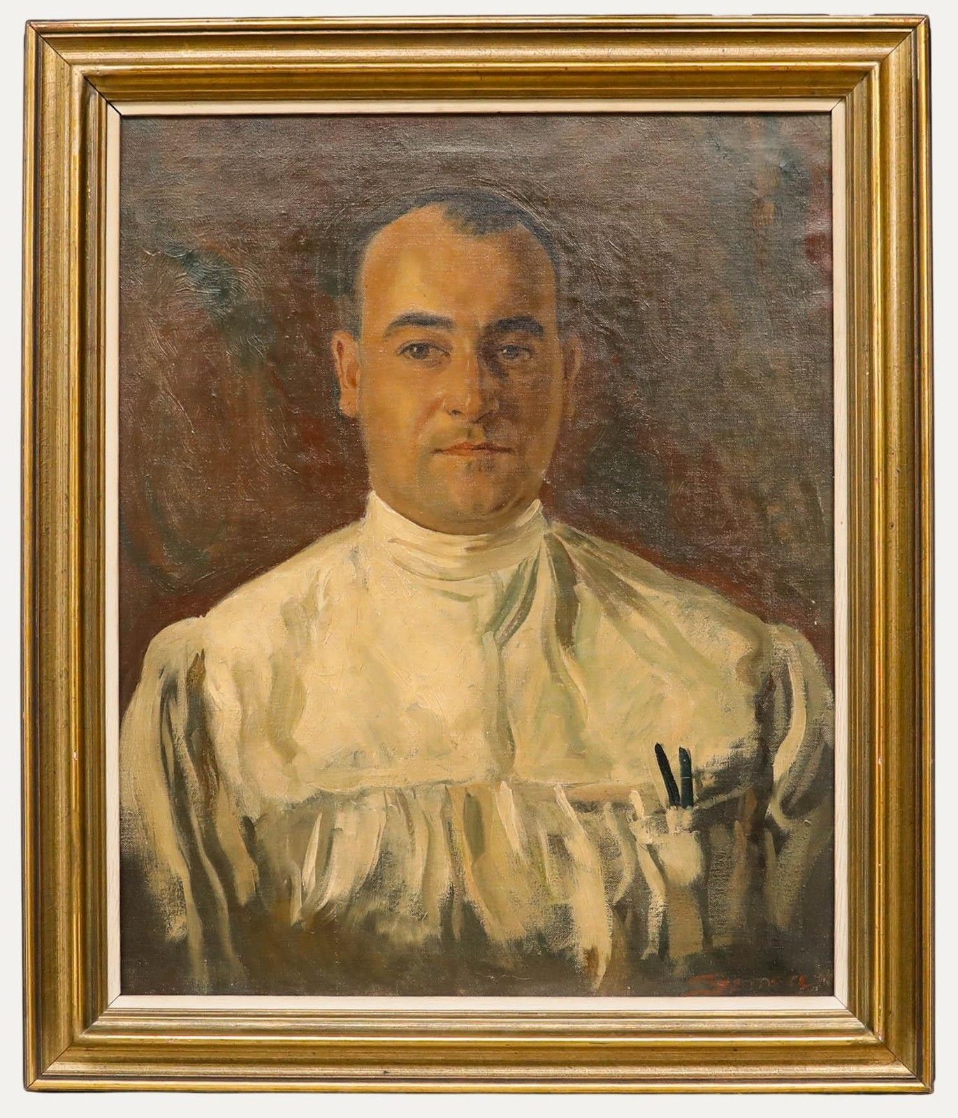 Framed Mid 20th Century Oil Portrait Of A Surgeon