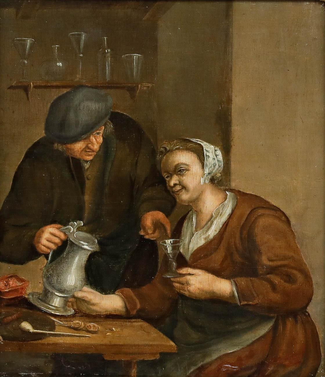 Dutch School 19th Century Oil Couple At The Table photo furniture