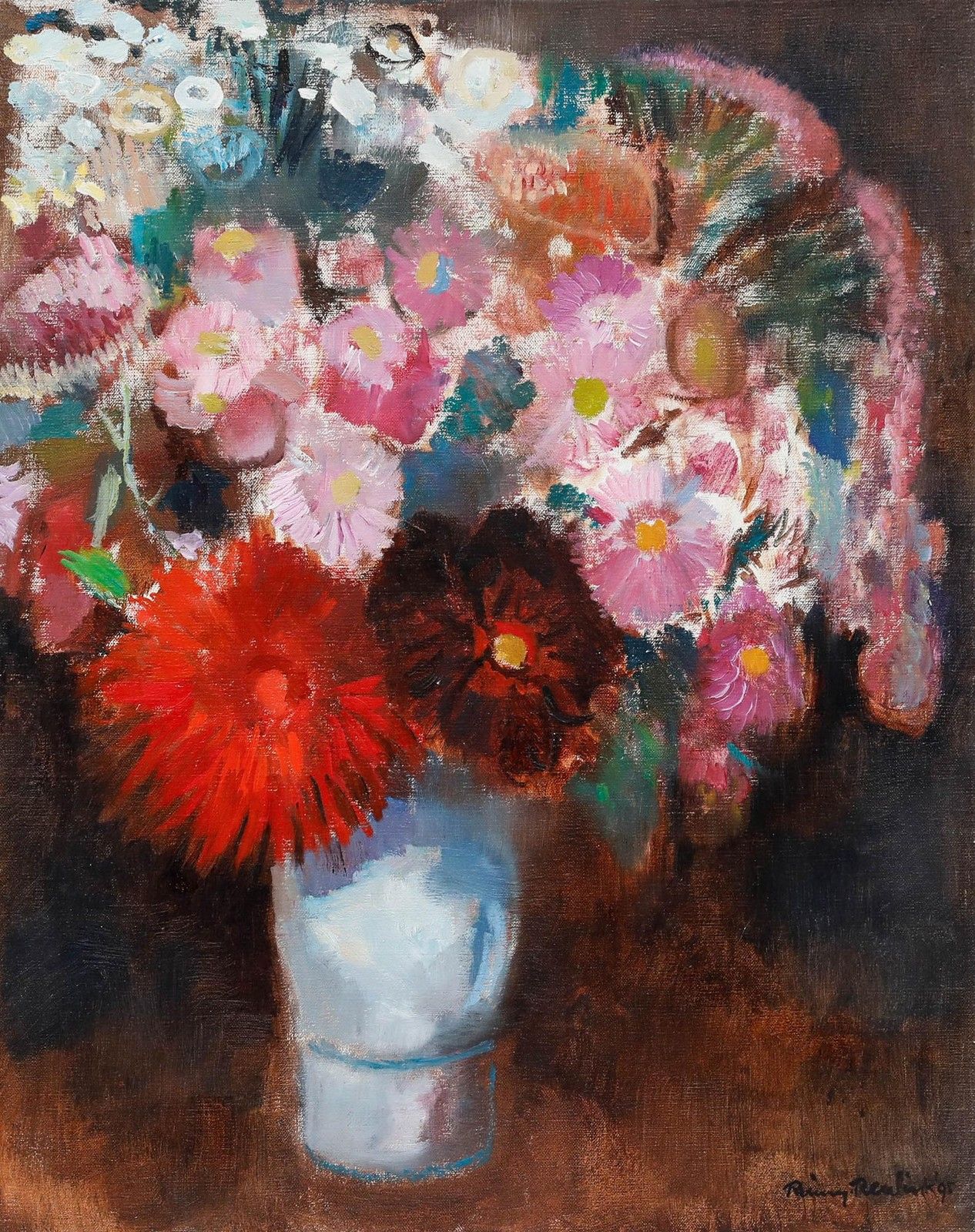 Reinerus Gerardus Johannes Reulink (1931 2010) 1995 Oil, Dahlias And Asters photo furniture