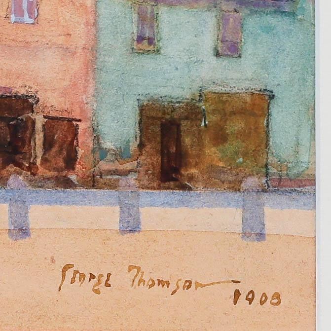 George Thomson (1860 1939) Framed 1908 Watercolour, Row Of Houses photo vinterior