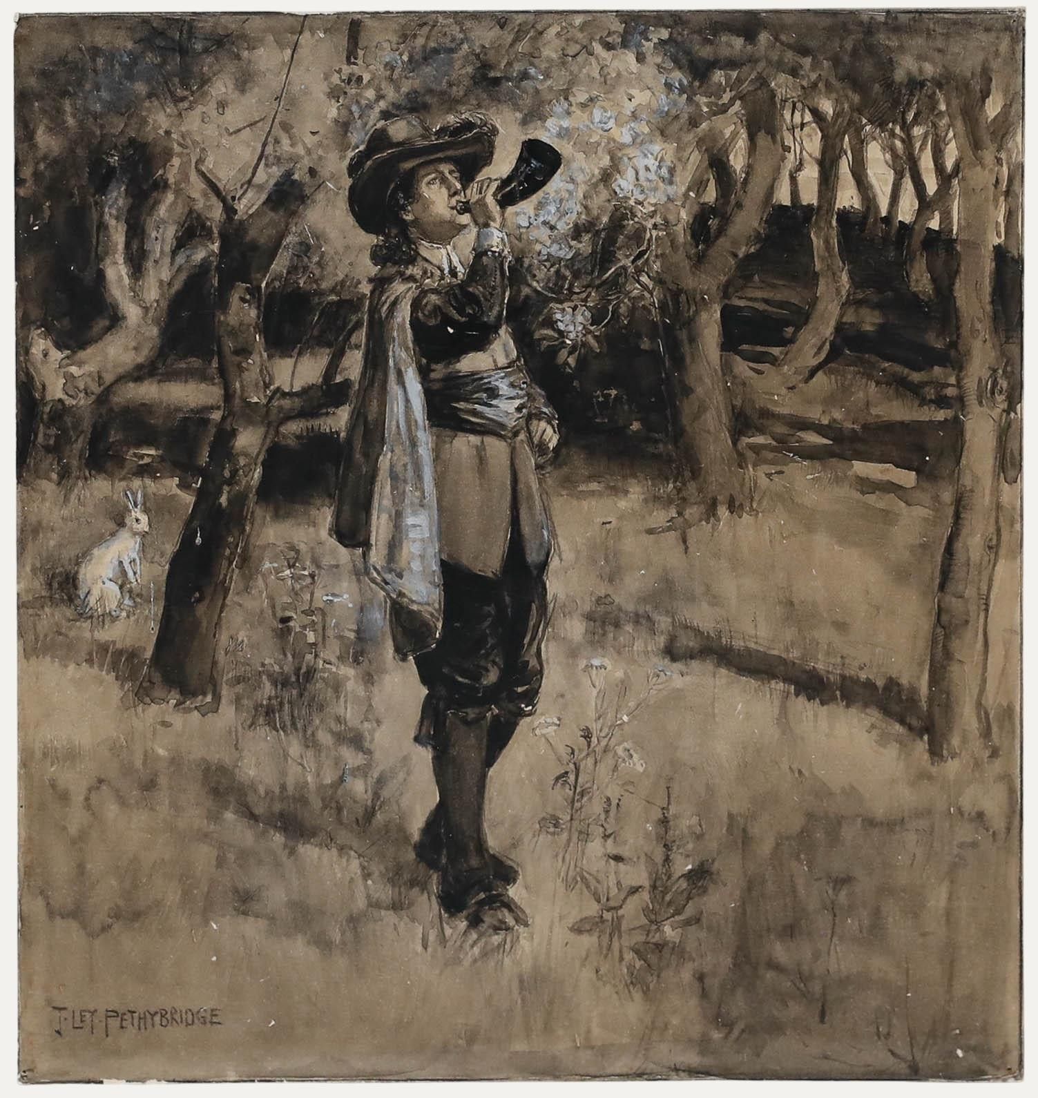 John Ley Pethybridge (1865–1905) 19th Century Watercolour, Horn Blower
