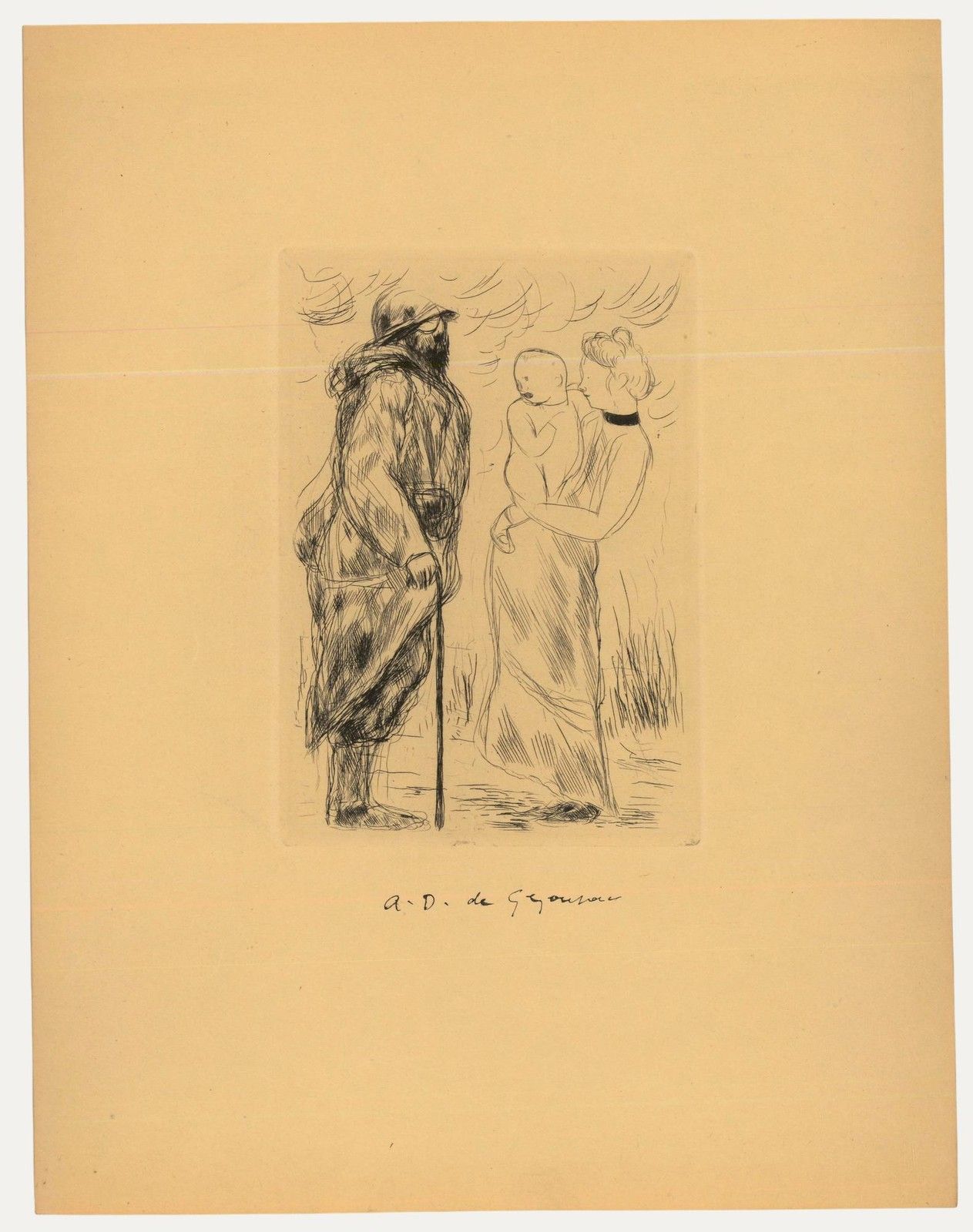 Andre Dunoyer De Segonzac (1884 1974) Etching, Meeting A Soldier