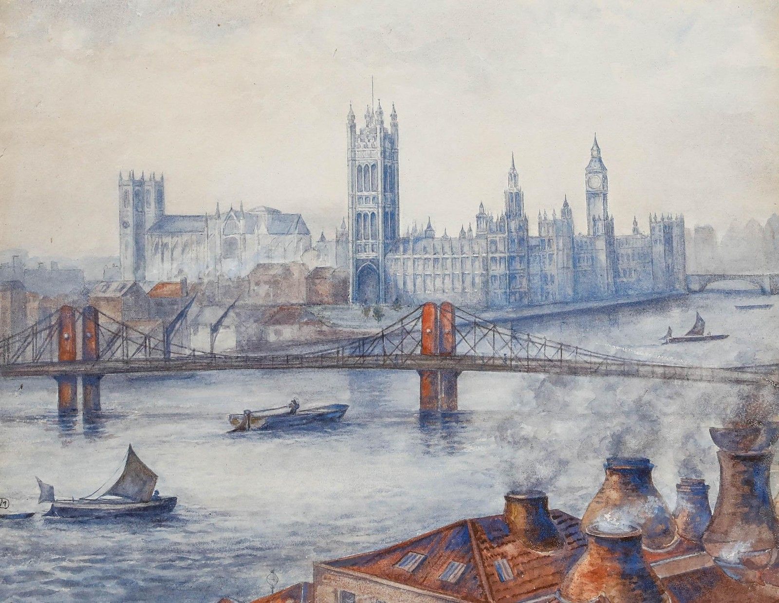 Early 20th Century Watercolour The Palace Of Westminster