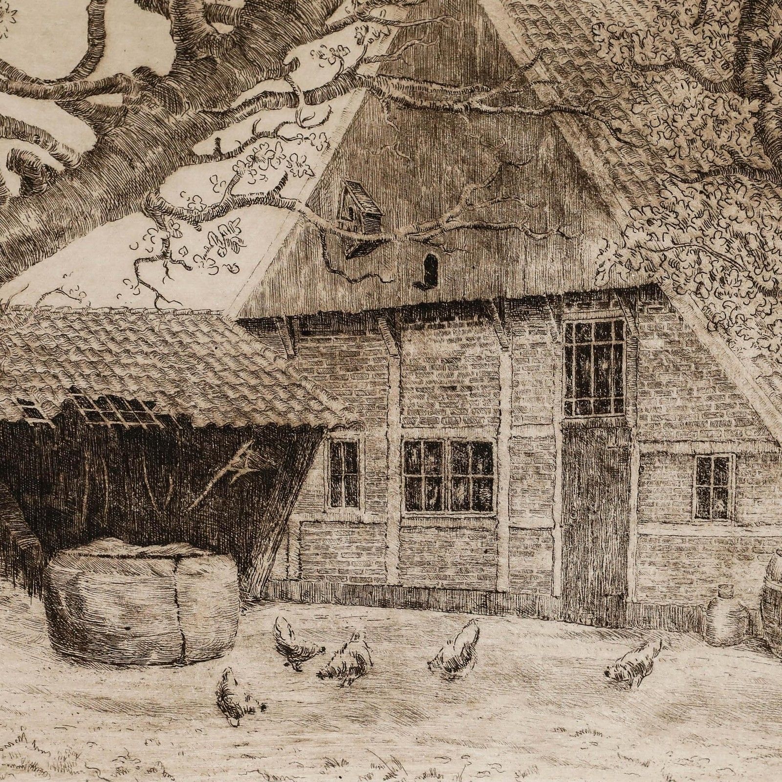 Pieter Arie Nijgh (1876 1959) Early 20th Century Etching, Twente Farmhouse photo Art