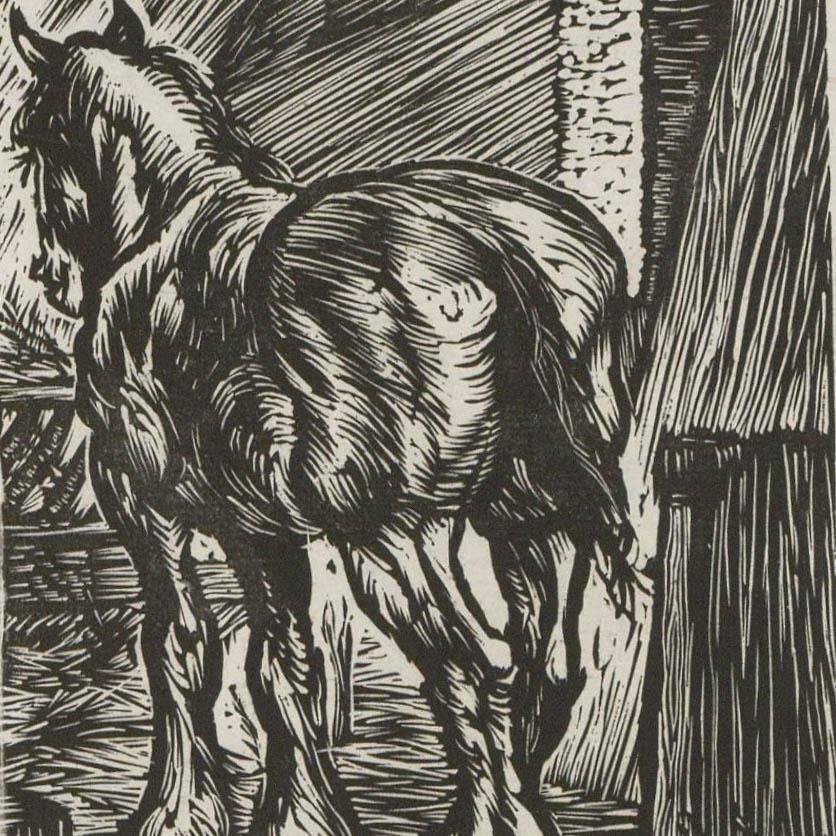 Anton Lock (1893 1971) Early 20th Century Woodcut, In The Stable photo for sale