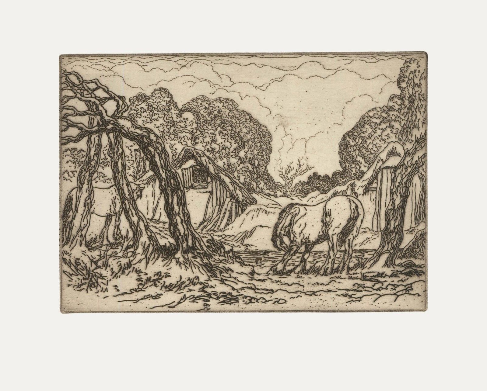 Anton Lock (1893 1971) Early 20th Century Etching, Horse Resting