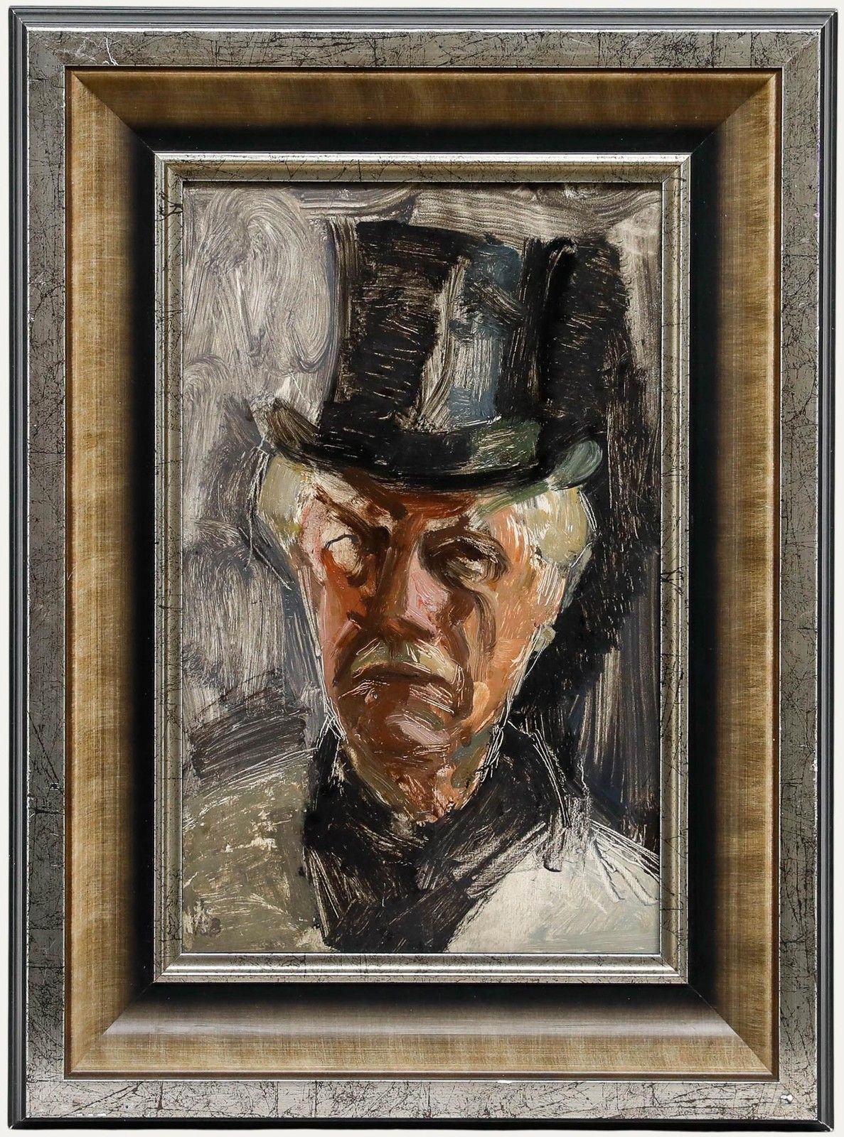 Willem Kouwer Boomkens (1911 1991) Mid 20th Century Oil, Man In A Top Hat