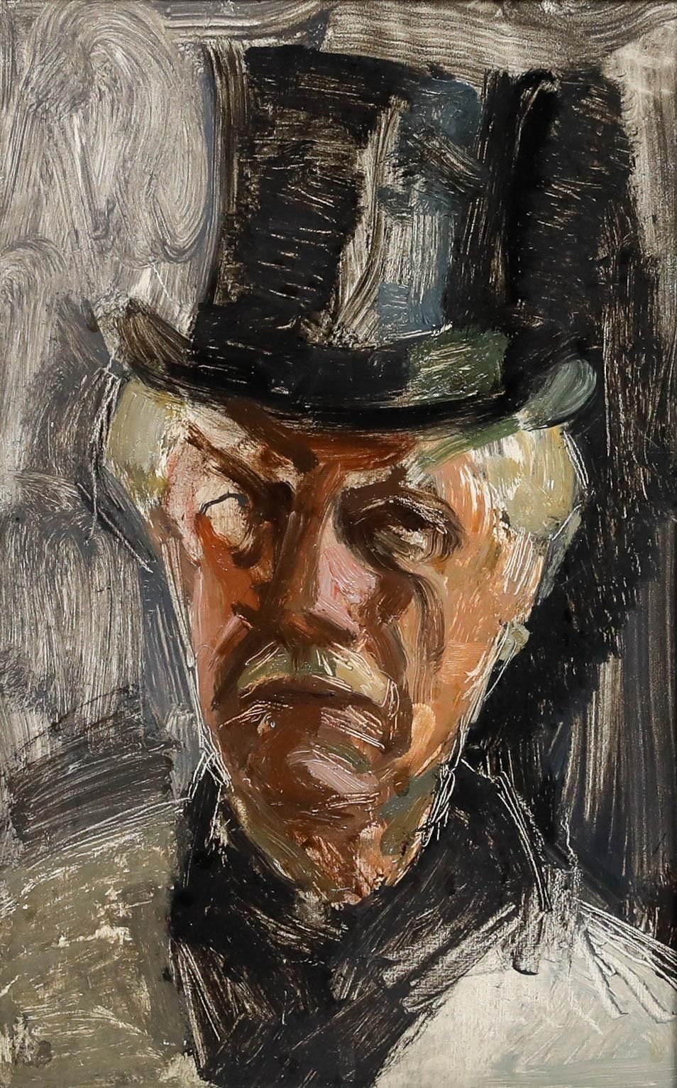 Willem Kouwer Boomkens (1911 1991) Mid 20th Century Oil, Man In A Top Hat photo furniture