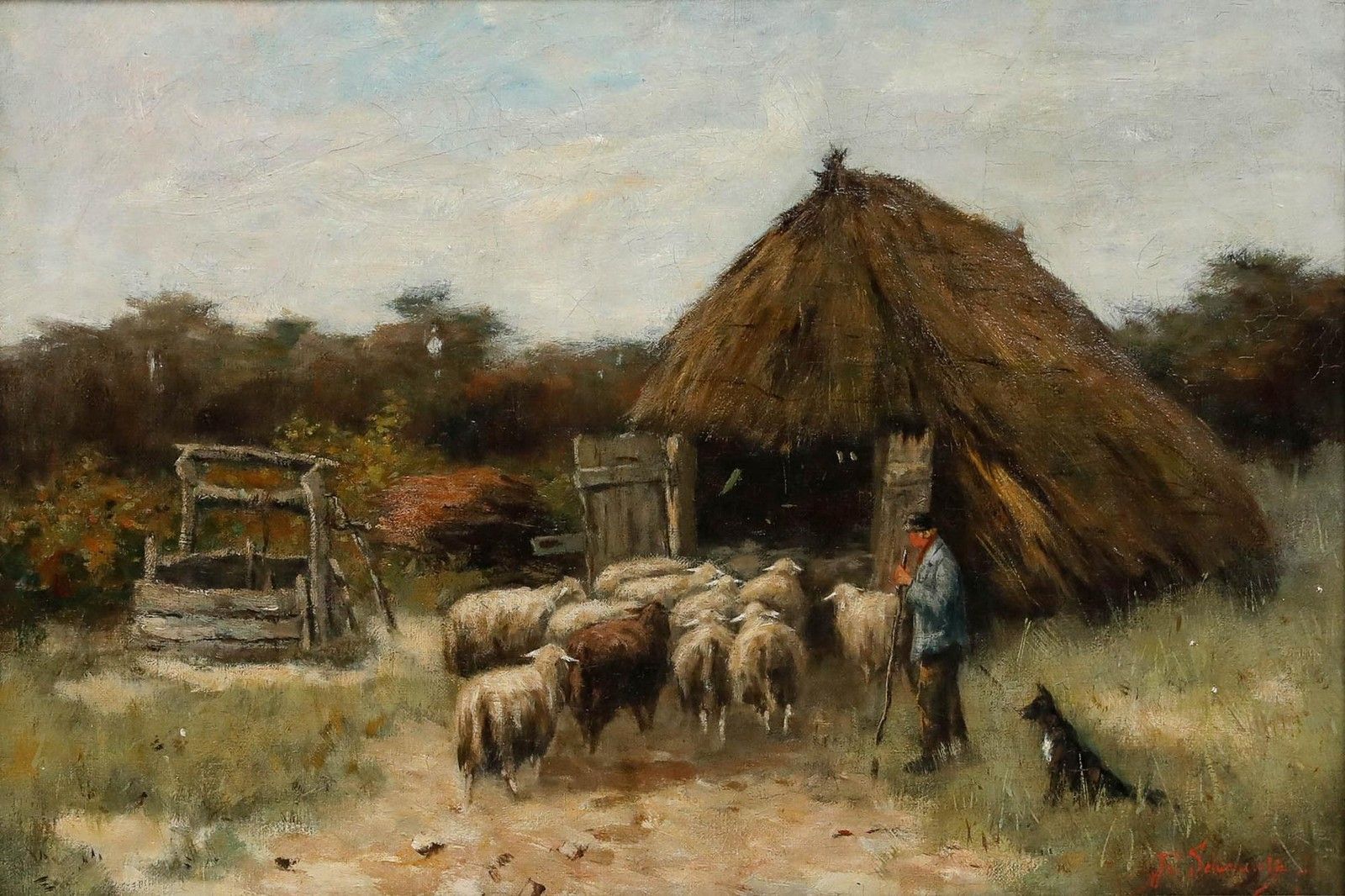 Johan Scherrewitz (1868 1951) Framed Late 19th Century Oil, The Sheepfold photo furniture