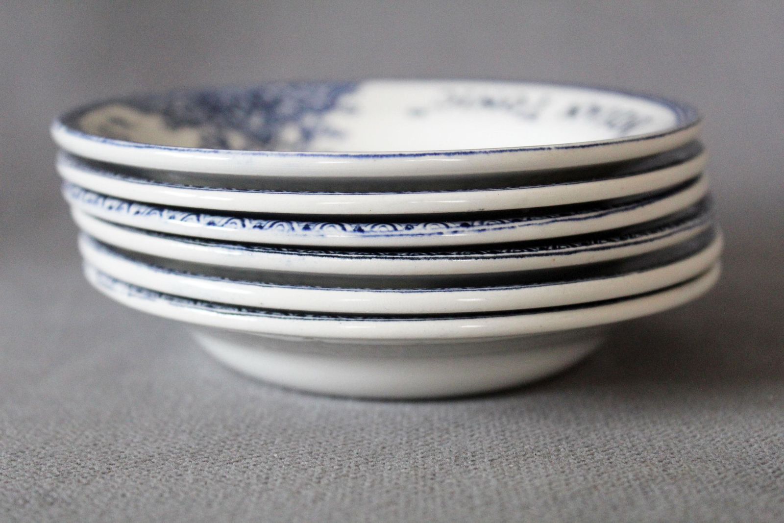 photo buy Set Of 6 Vintage French Schweppes Small Dish Indian Tonic, K & G Luneville France, Advertising, Bistro, Blue And White Willow Pattern