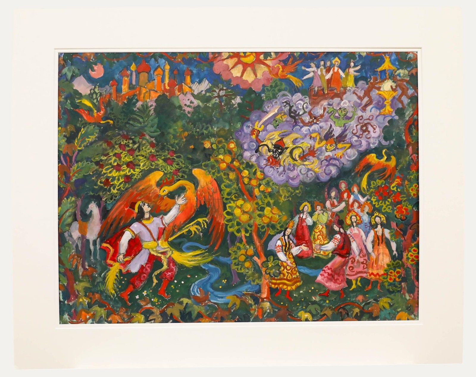 Helen Steinthal (1911 1991) 20th Century Gouache, Battle With The Phoenix