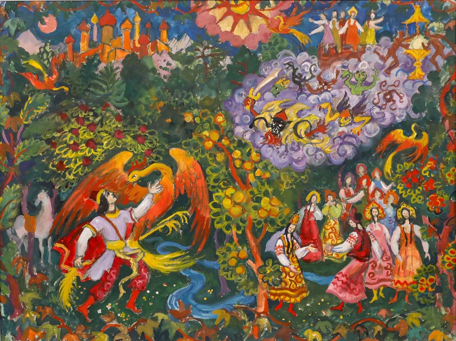 Helen Steinthal (1911 1991) 20th Century Gouache, Battle With The Phoenix photo furniture