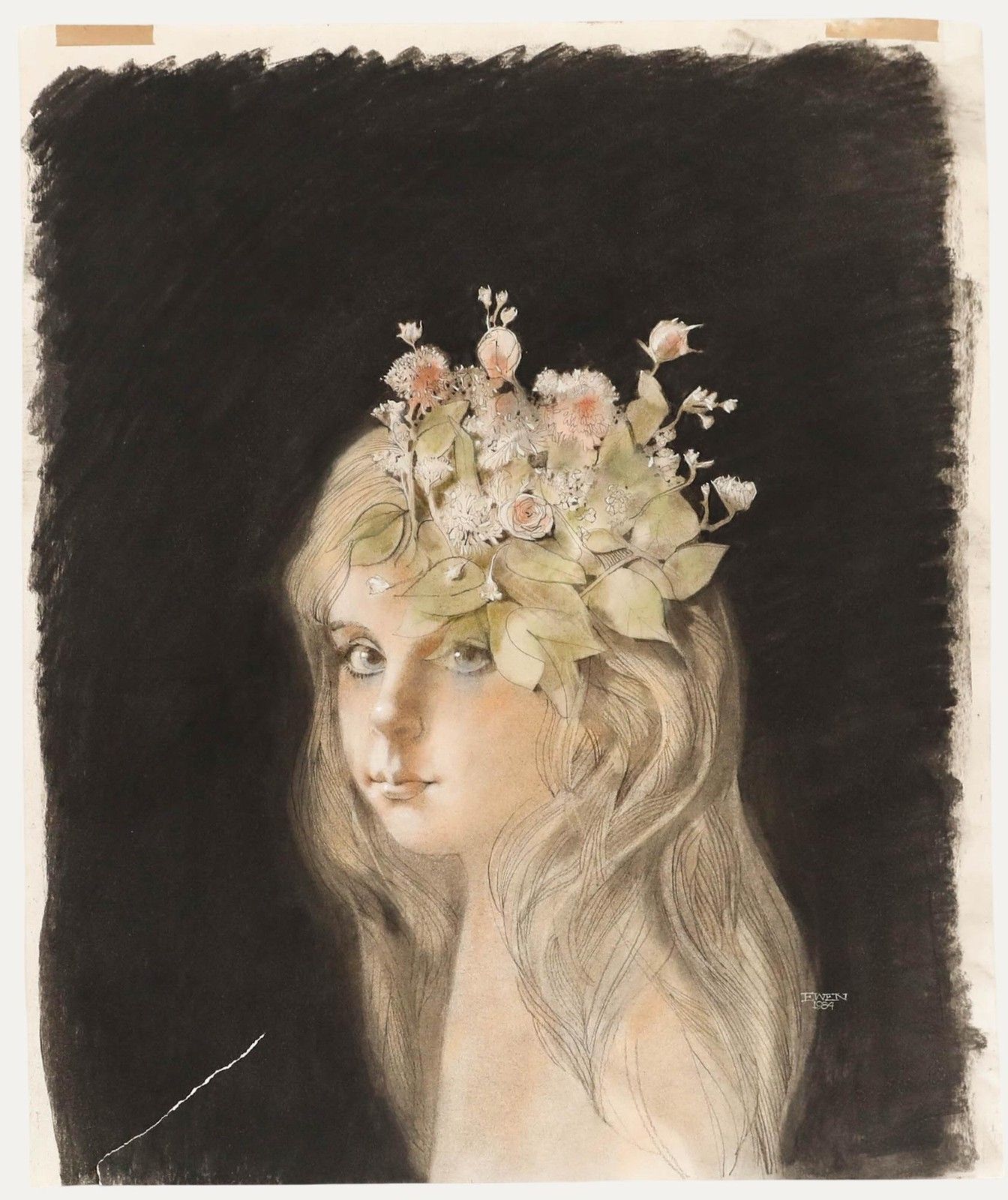 Richard Ewen (1929 2009) 1984 Mixed Media, Girl With Floral Fascinator