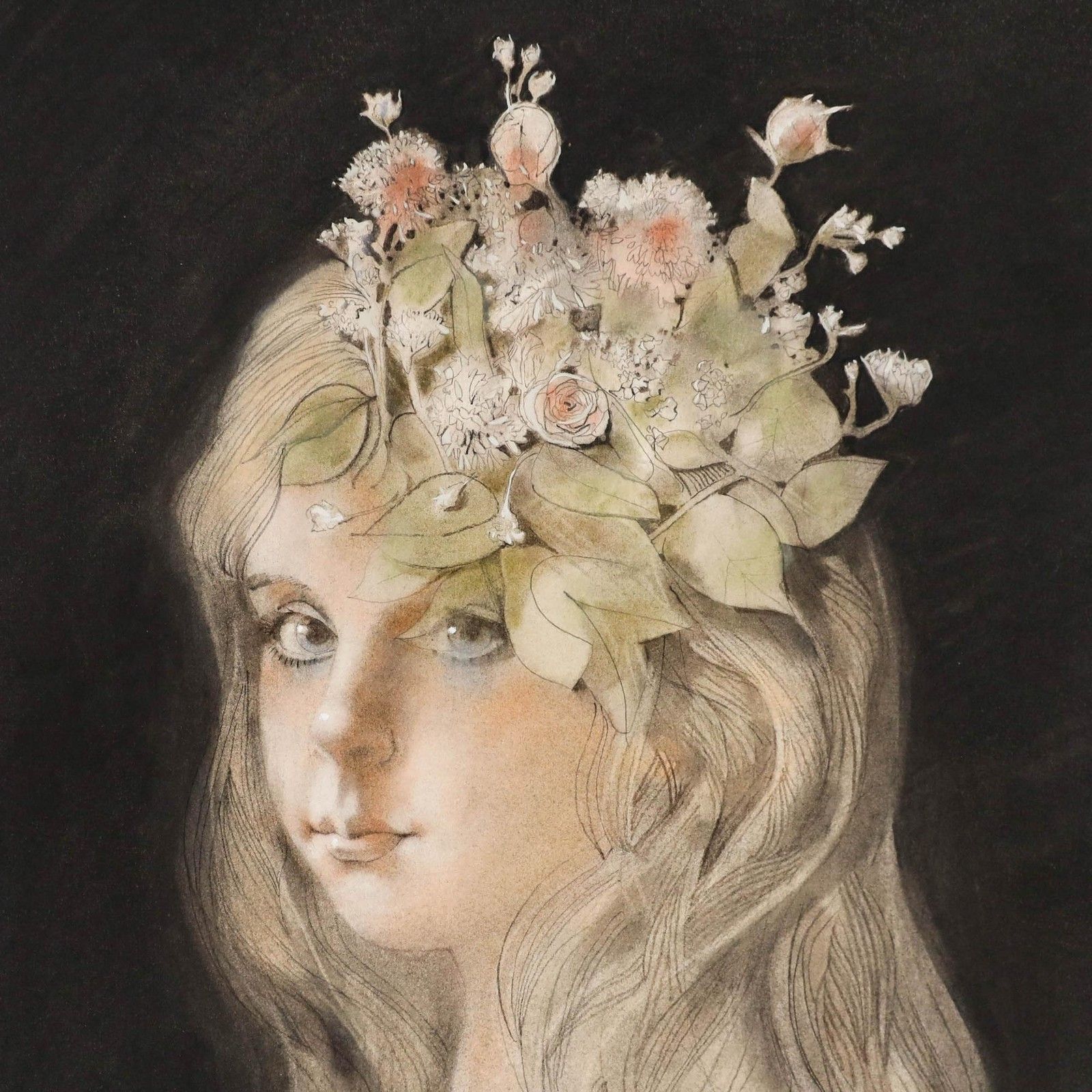 Richard Ewen (1929 2009) 1984 Mixed Media, Girl With Floral Fascinator photo Art