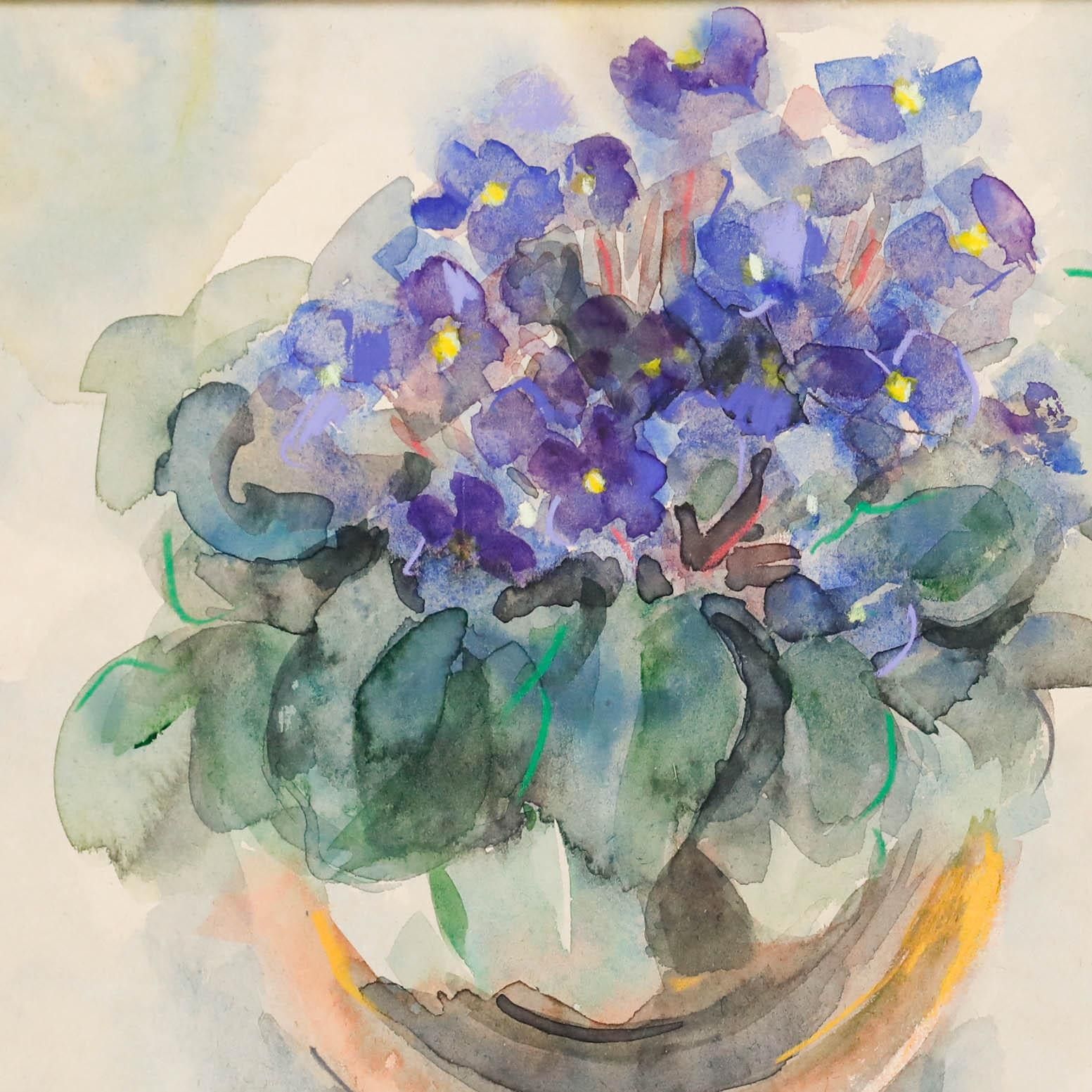 Isobel Burgess Framed Contemporary Watercolour, African Violets photo Art
