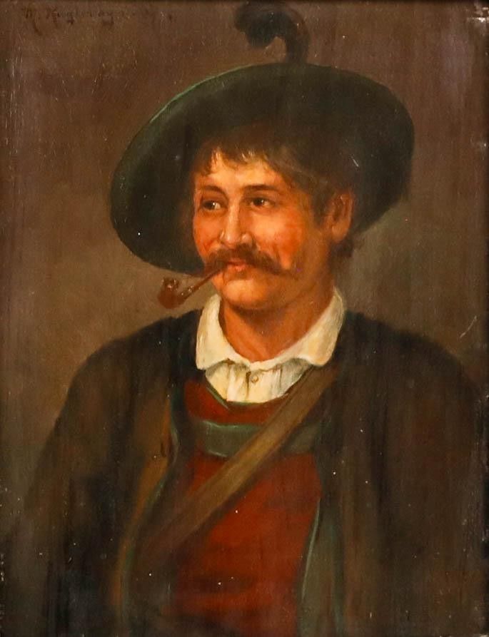 Max Kuglmayr (1863 C.1930) 1907 Oil, Portrait Of A Man Smoking A Pipe photo furniture