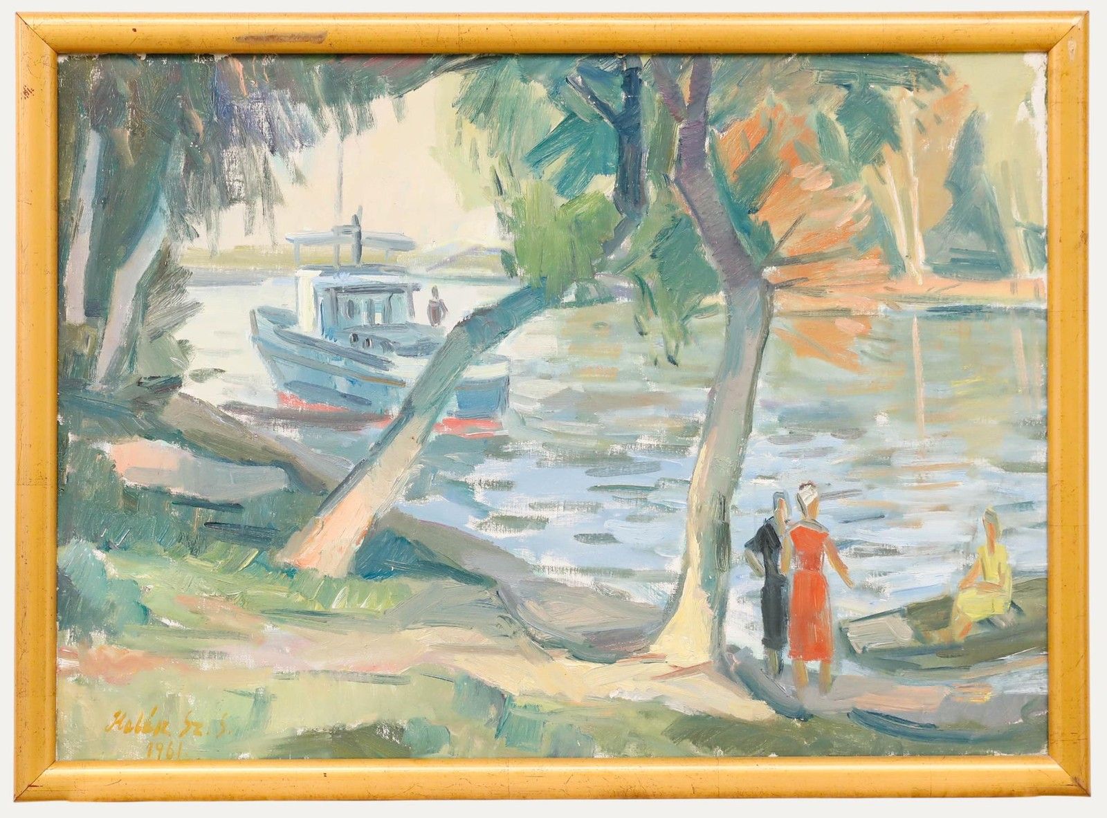 Szabò Sándor Halasz (1920 1996) Framed Mid 20th Century Oil, Flusspartie