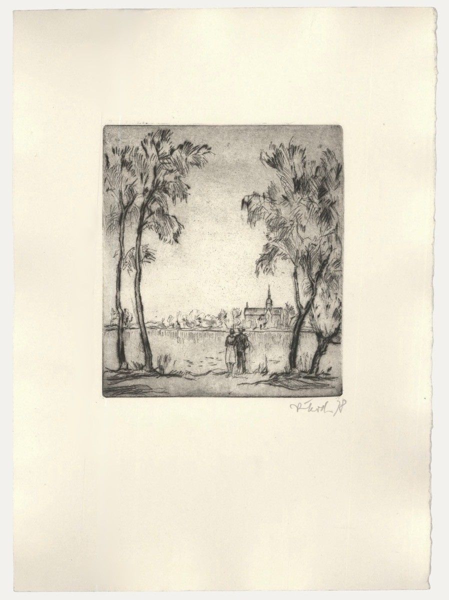 Rudolf Koch (1902 1985) 1978 Etching, The View Across The Lake