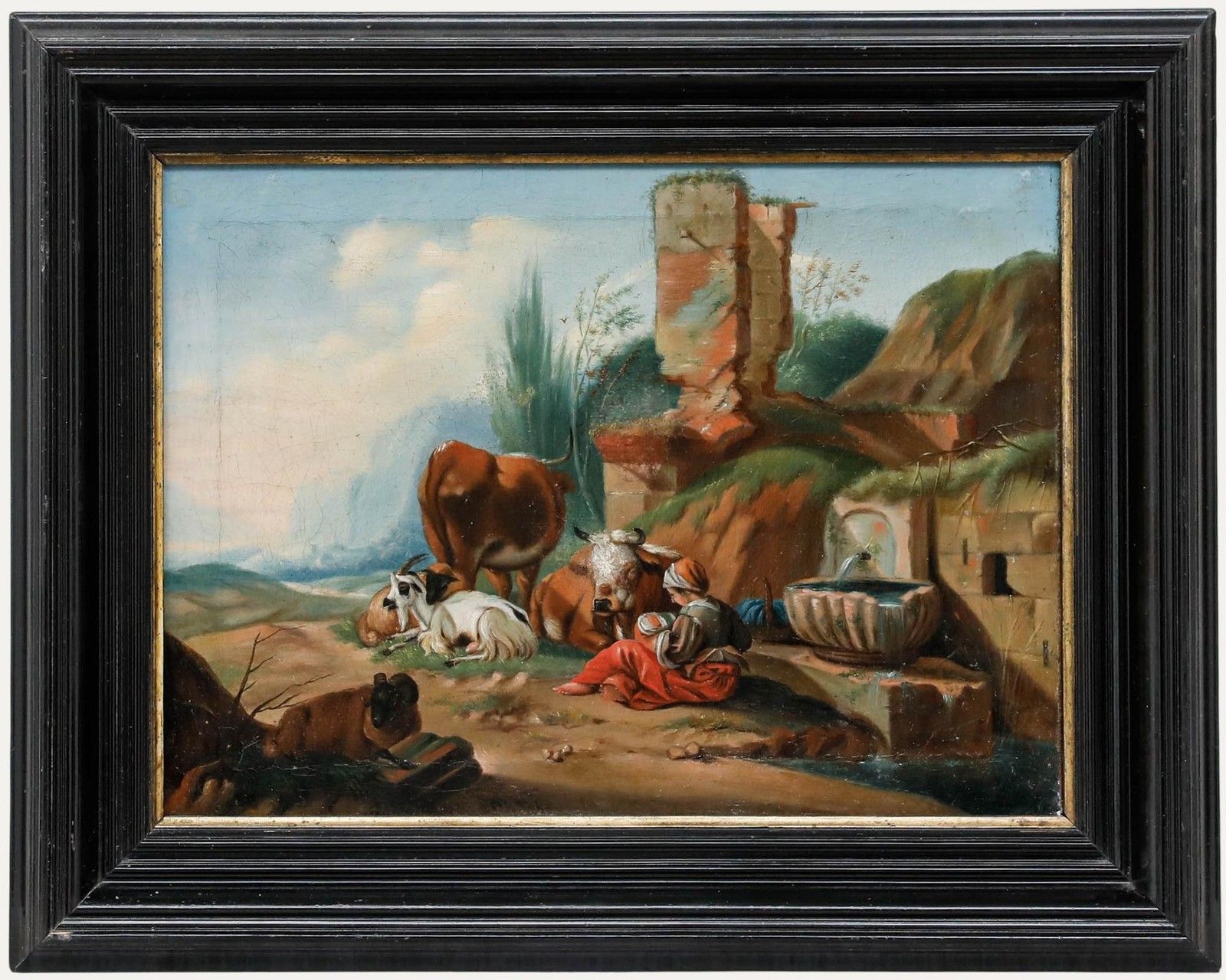 Italian School C.1800 Oil Shepherdess At The Well