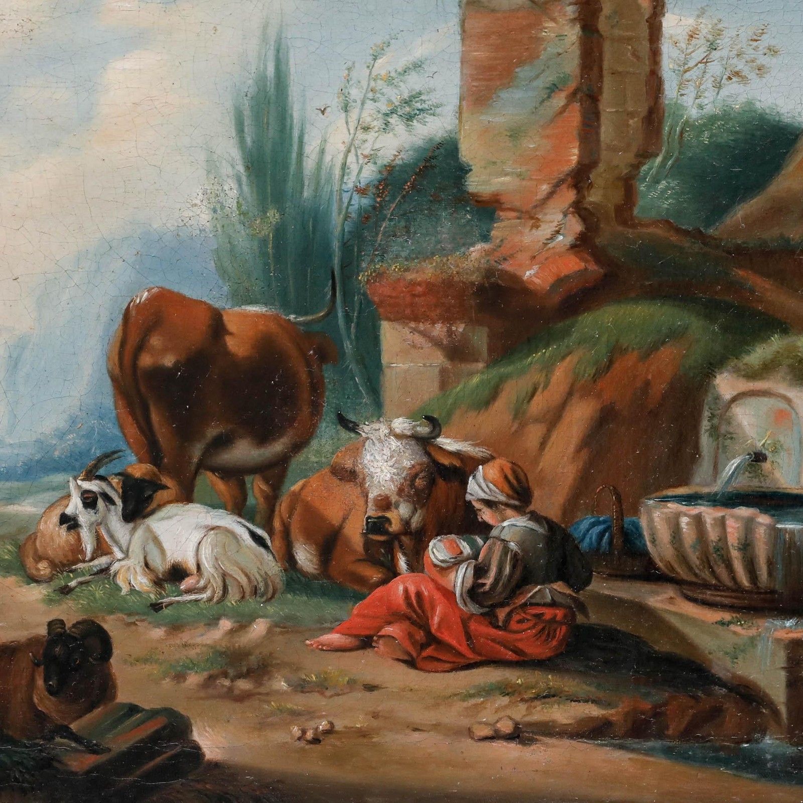Italian School C.1800 Oil Shepherdess At The Well photo Art