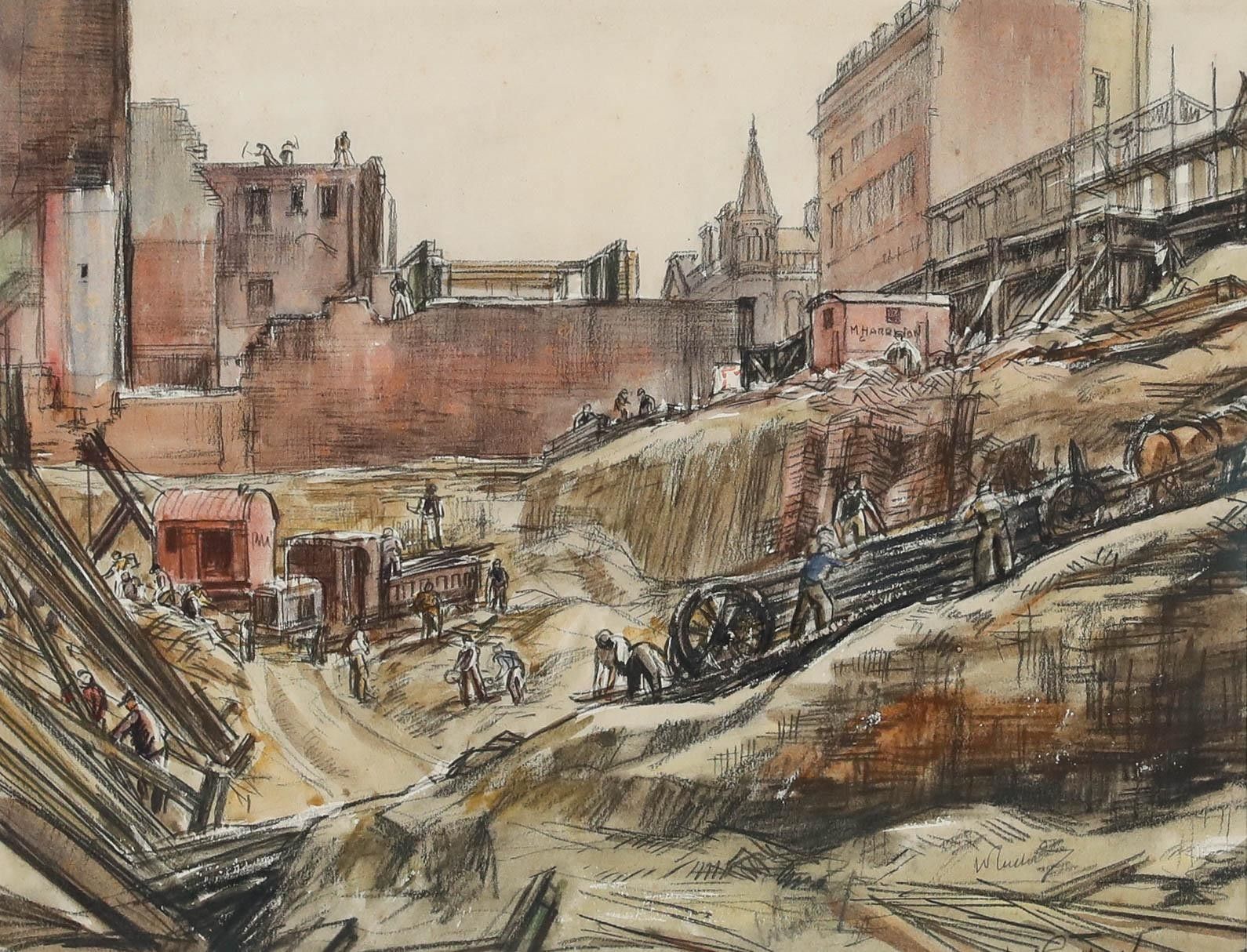 Joseph Mcculloch (1893 1961) Graphite Drawing, Site Of The Building Society photo furniture