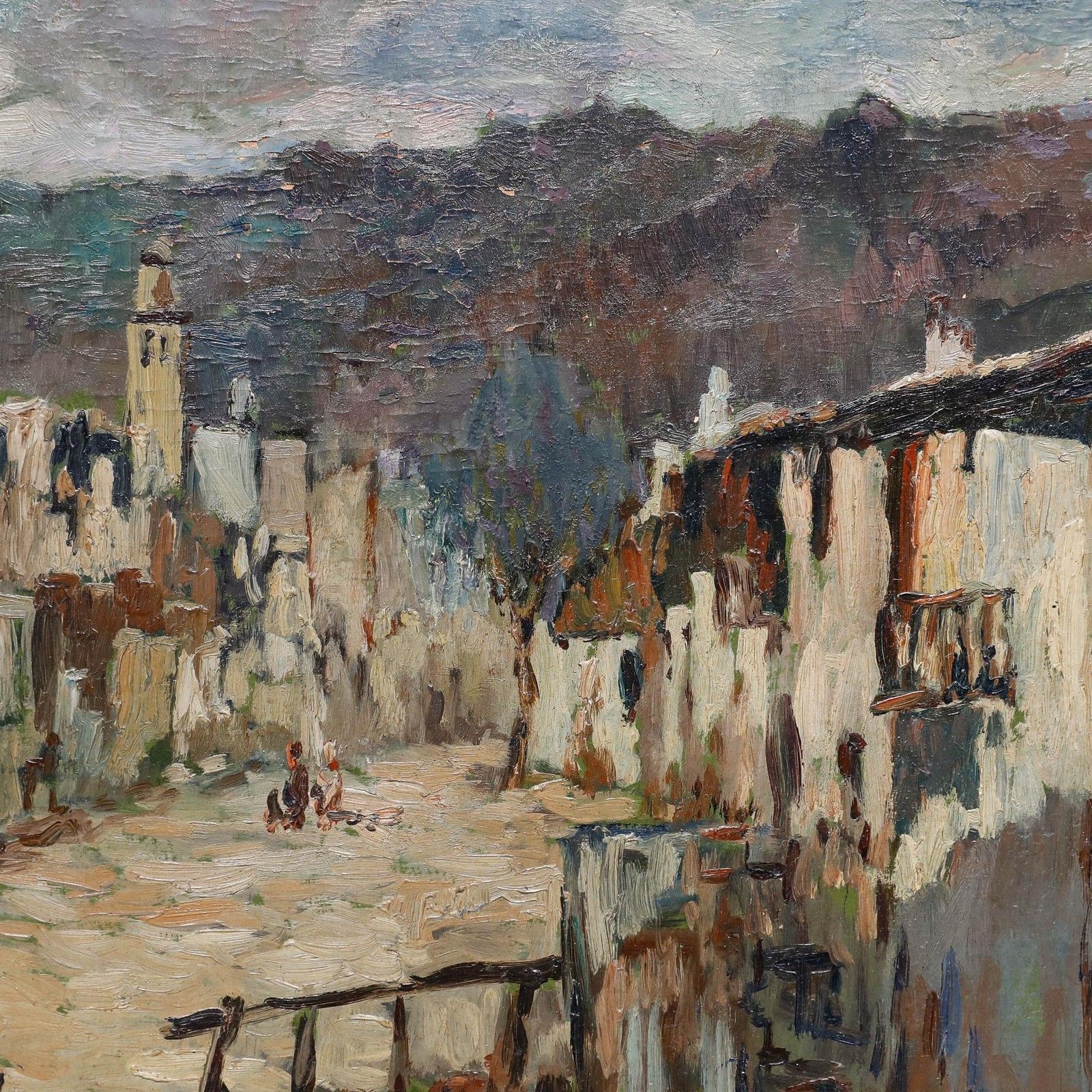 Early 20th Century Oil An Overcast Street photo 395.0
