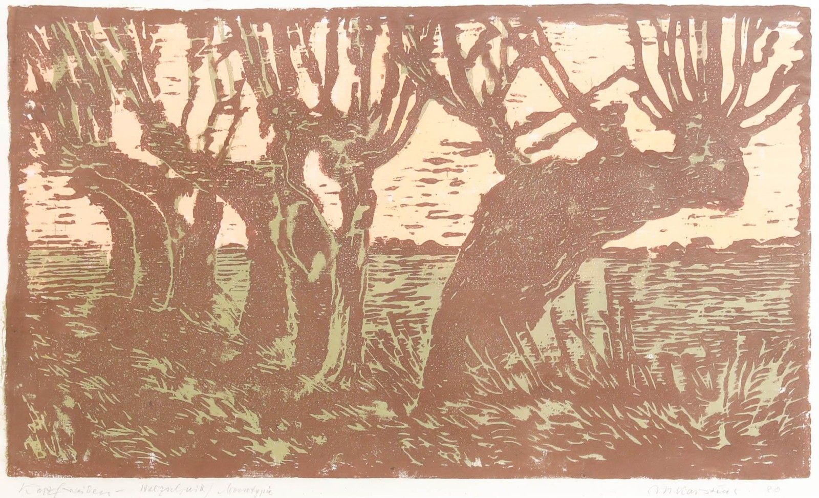 M. Karstens Framed 20th Century Woodcut, Kopfweiden photo furniture