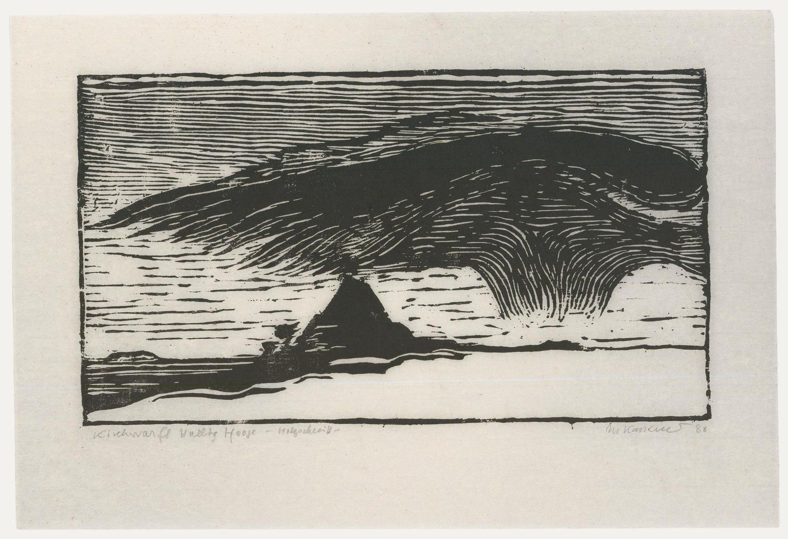 M. Karstens 20th Century Woodcut, Church In A Landscape