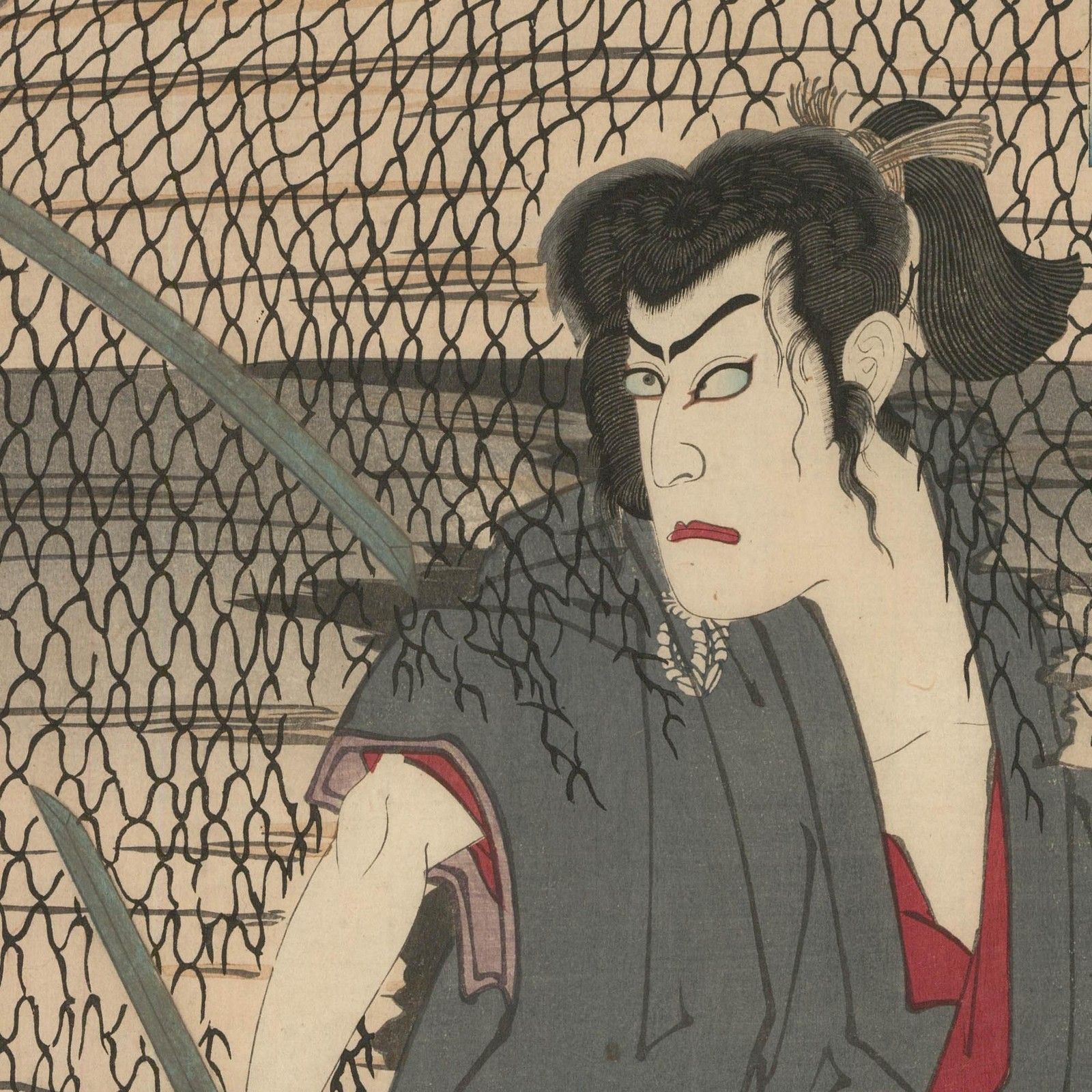 Toyohara Kunichika (1835 1900) Japanese Woodblock, Kabuki Samurai I photo for sale