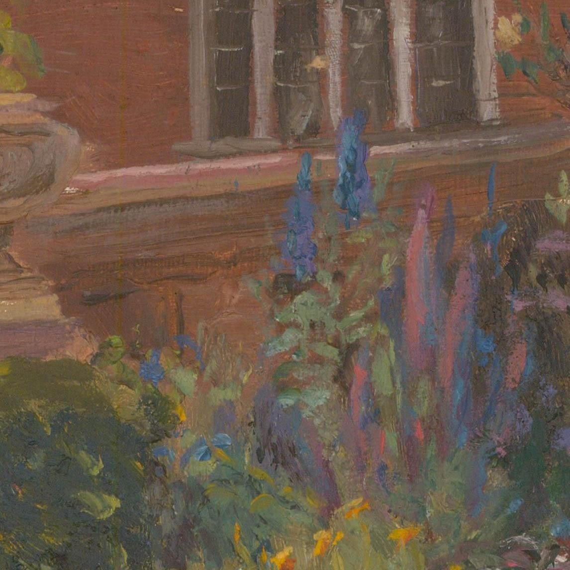 Early 20th Century Oil Garden In Bloom photo for sale