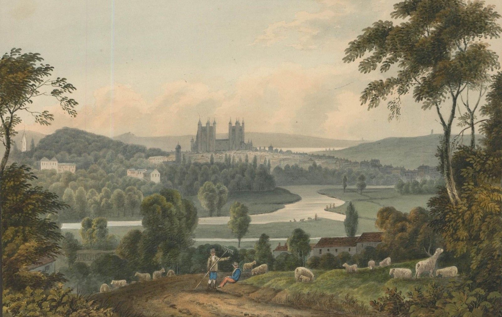 Thomas Remnant Charleton (1756 1849) Watercolour, Exeter From Exwick Hill photo furniture