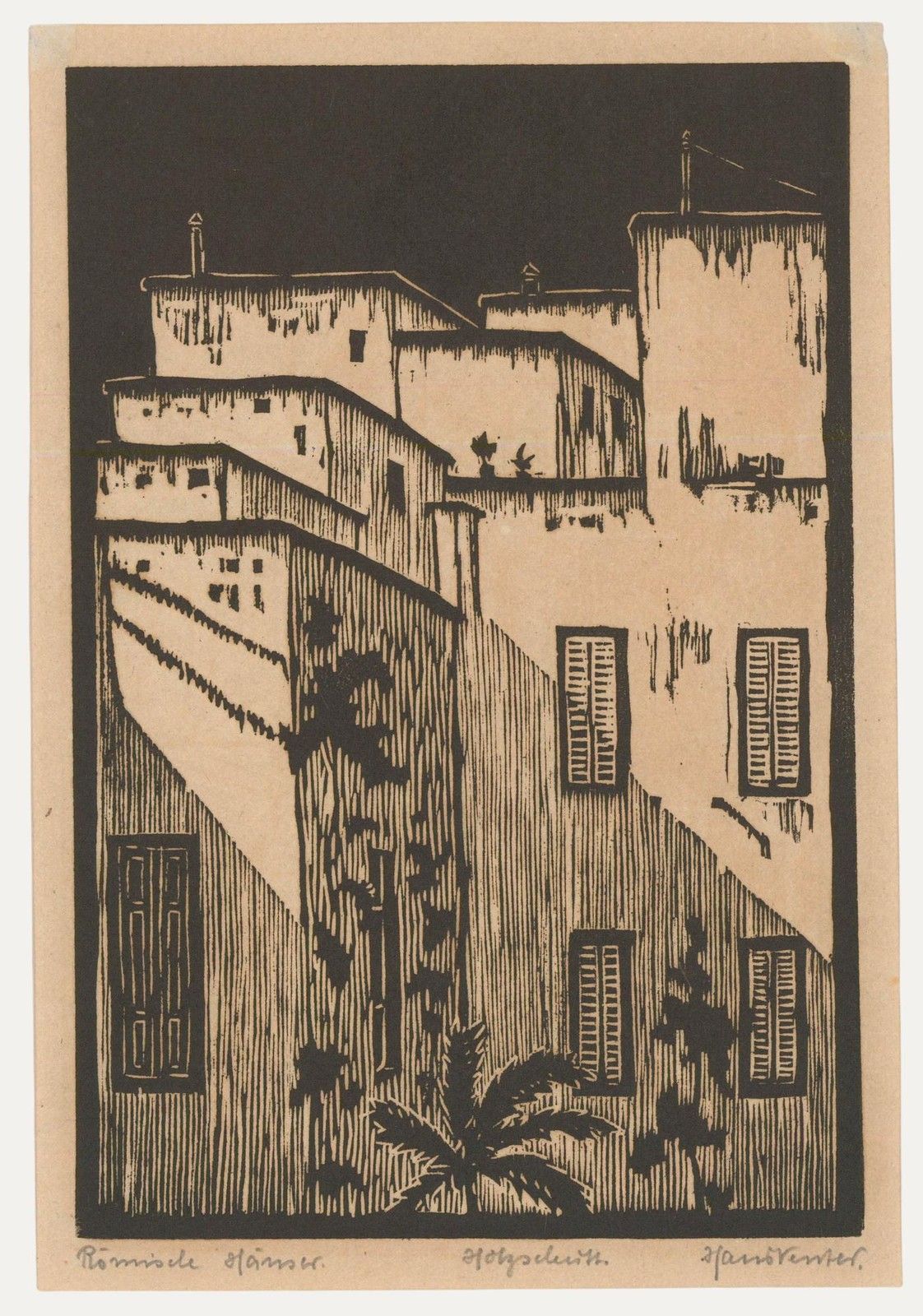 Hans Venter (1892 1971) Early 20th Century Woodcut, Roman Houses