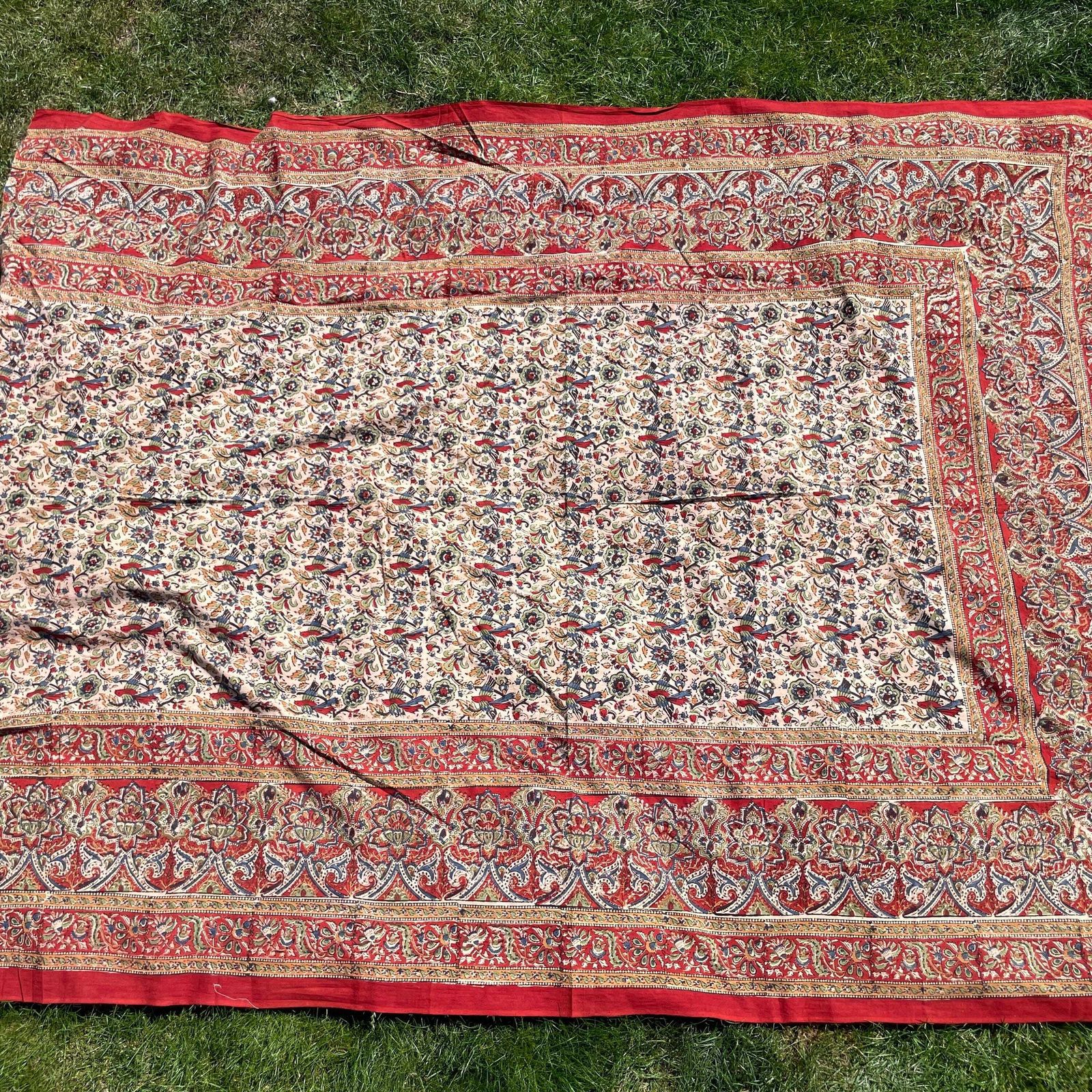photo furniture Hand Printed Indian Fabric 215x170cm Pattern Block Beige Blue Red Tapestry Cotton Handmade Craft Round Making Traditional Cloth India