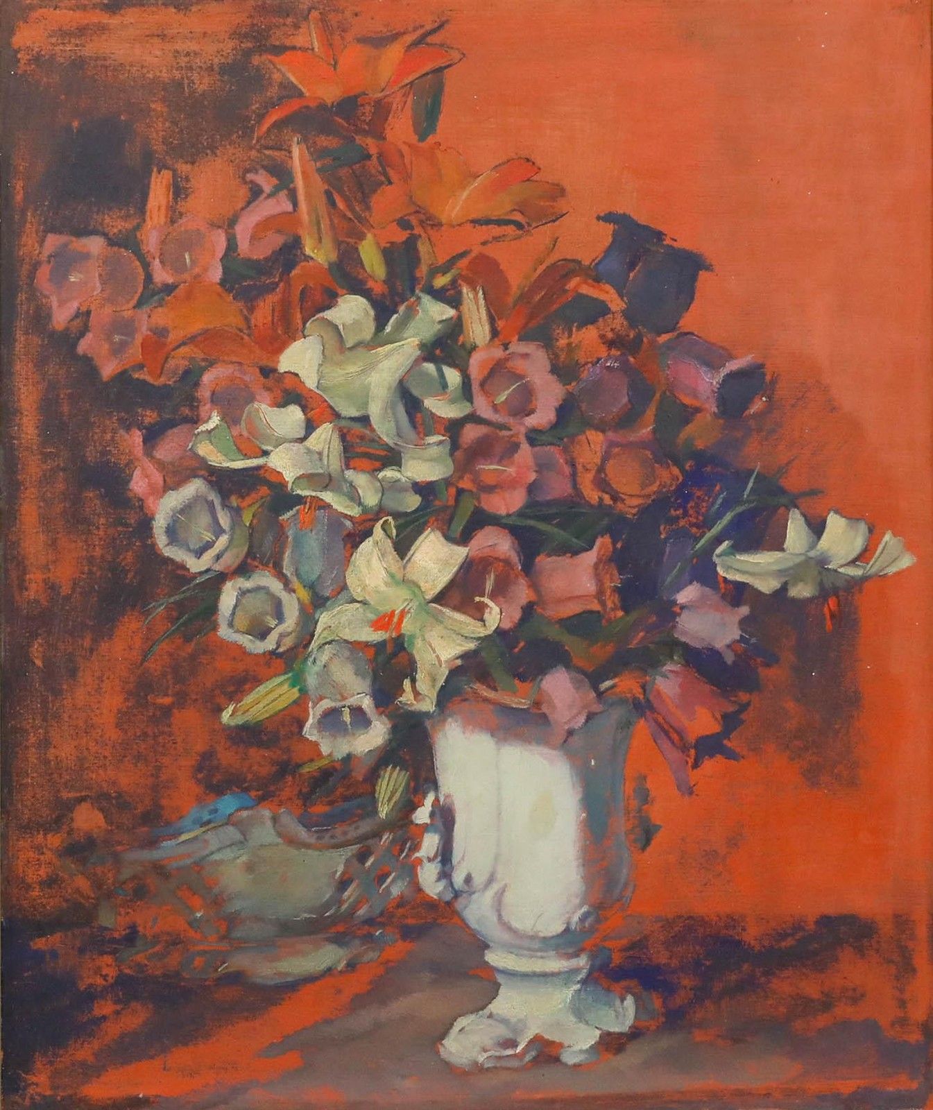 Mid 20th Century Oil Lilies In Porcelain Vase photo furniture